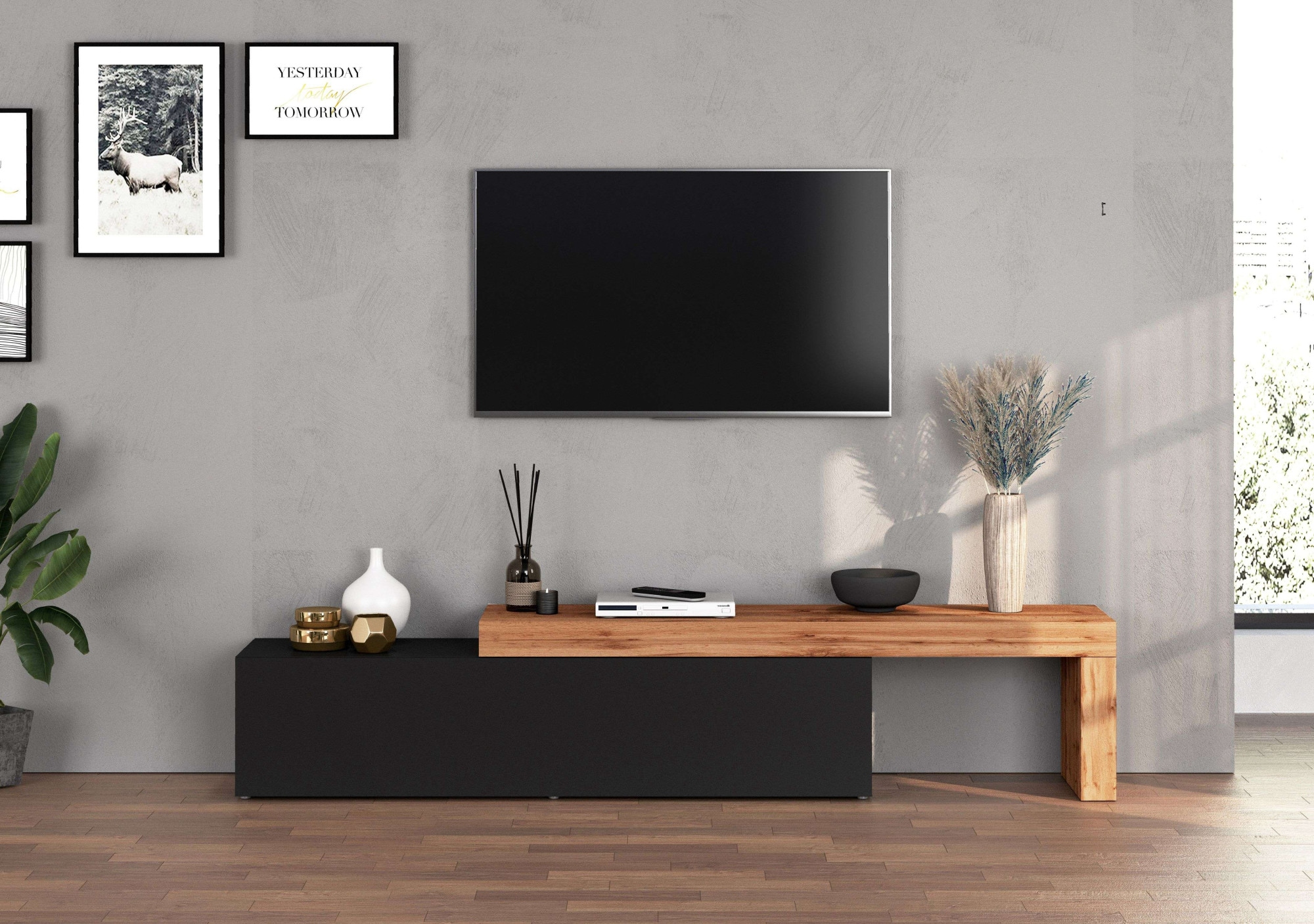 INOSIGN TV-Board »Chronos TV-Board, Lowboard«, (1 St., Breite verstellbar von 190 bis 350 cm), Breite 270 cm TV-Board,Lowboard,1 Klappe und ein L-Förmiger Aufsatz