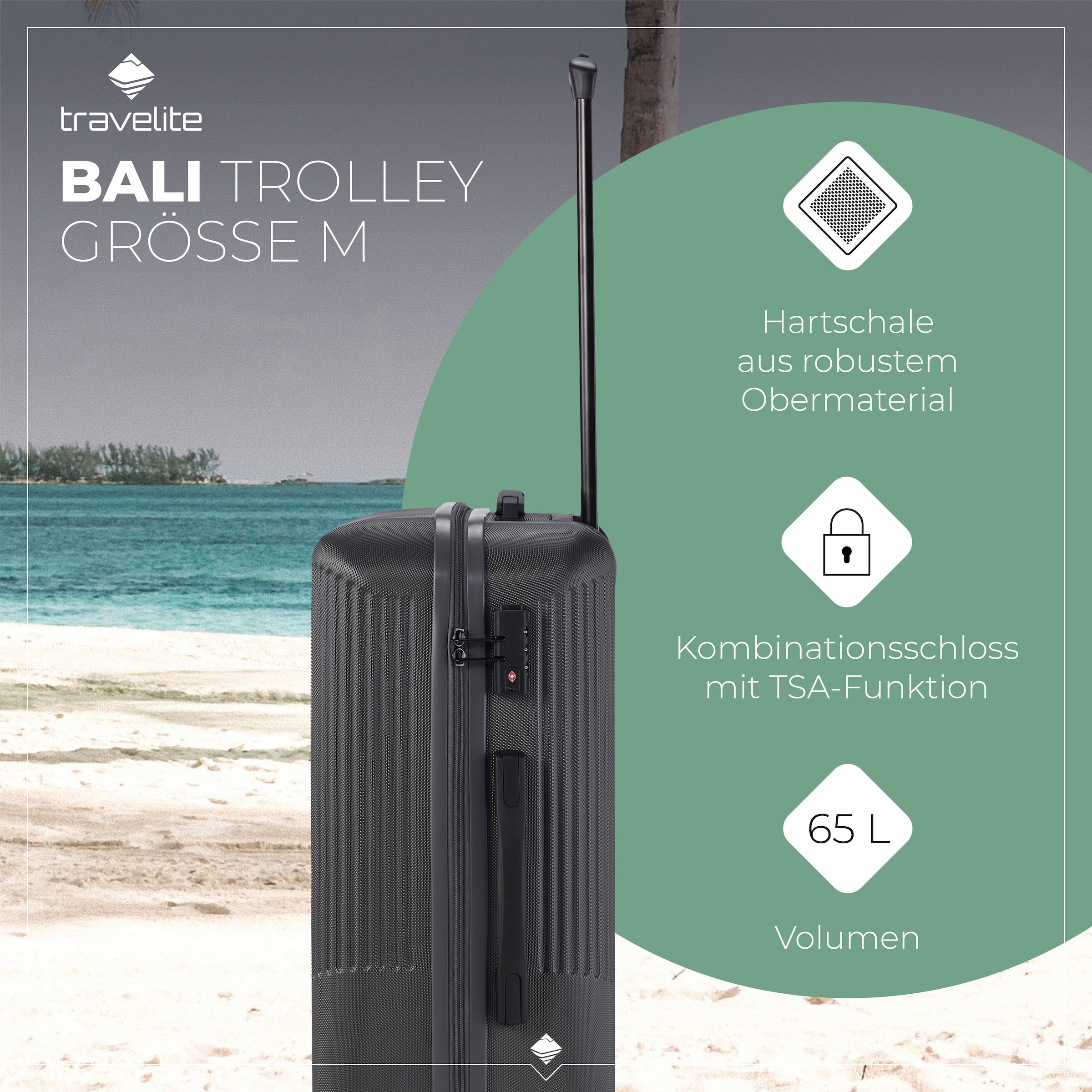 travelite Hartschalen-Trolley »BALI, in verschiedenen Größen und Farben«, 4 St. Rollen, Hartschallenkoffer Reisegepäck Reisekoffer TSA Schloss