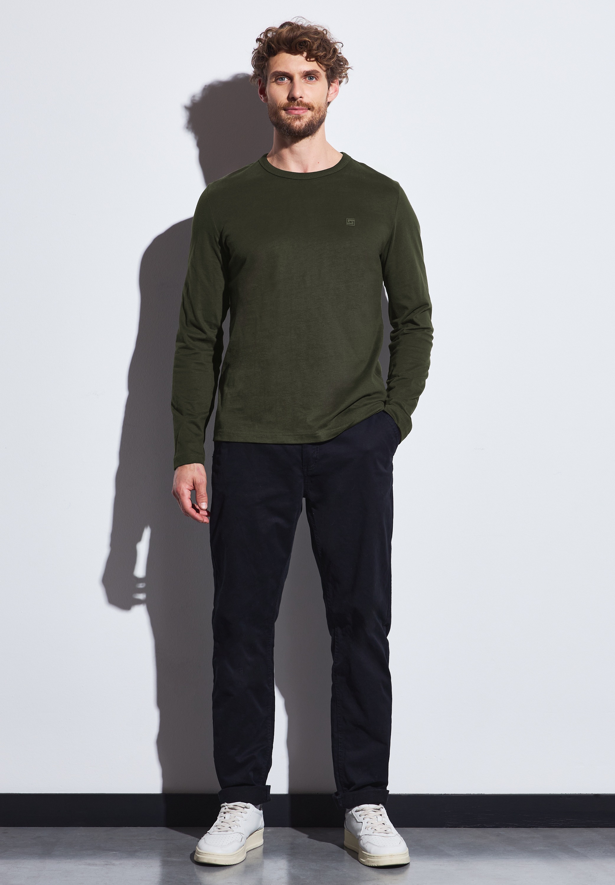 STREET ONE MEN Langarmshirt, aus reiner Baumwolle