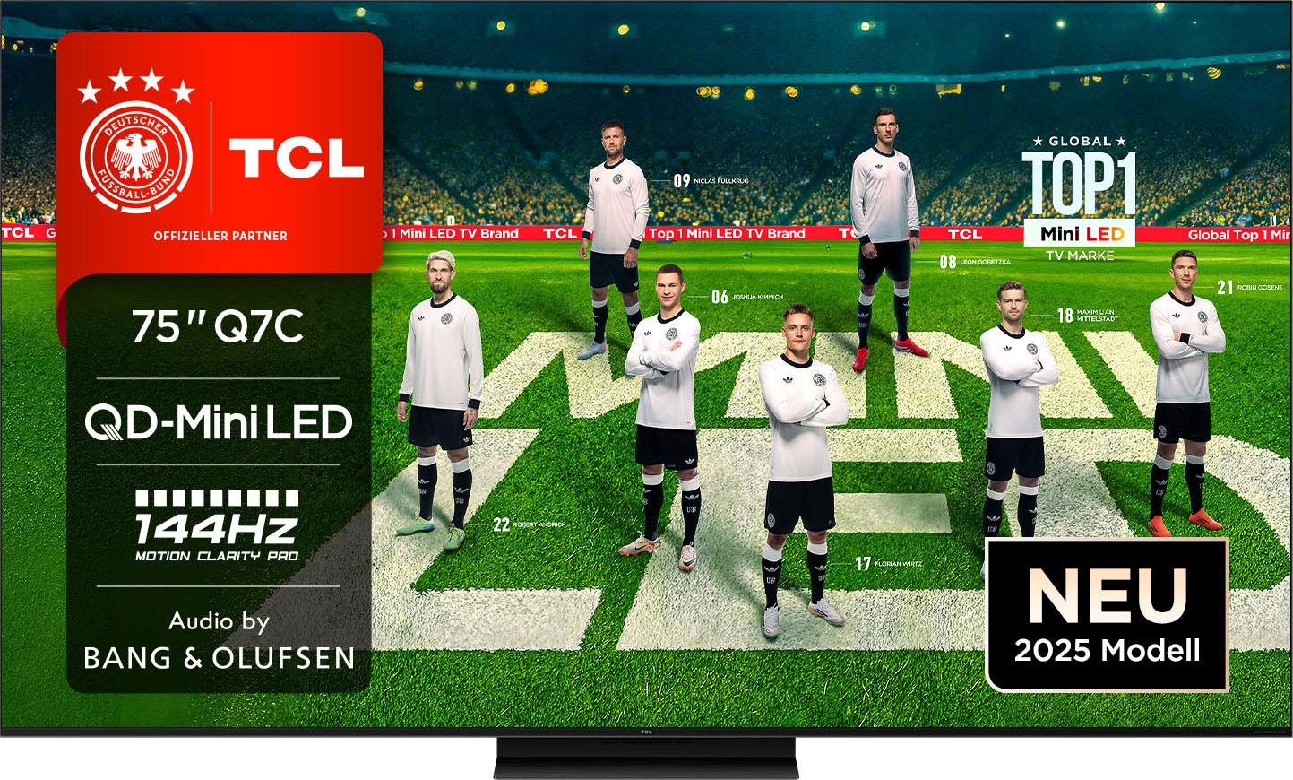 TCL Mini-LED-Fernseher "75Q7CX7", 75, schwarz, Fernseher, Audio von Bang & Olufsen, Dolby Vision, Smart TV, Apple TV, 4K HDR