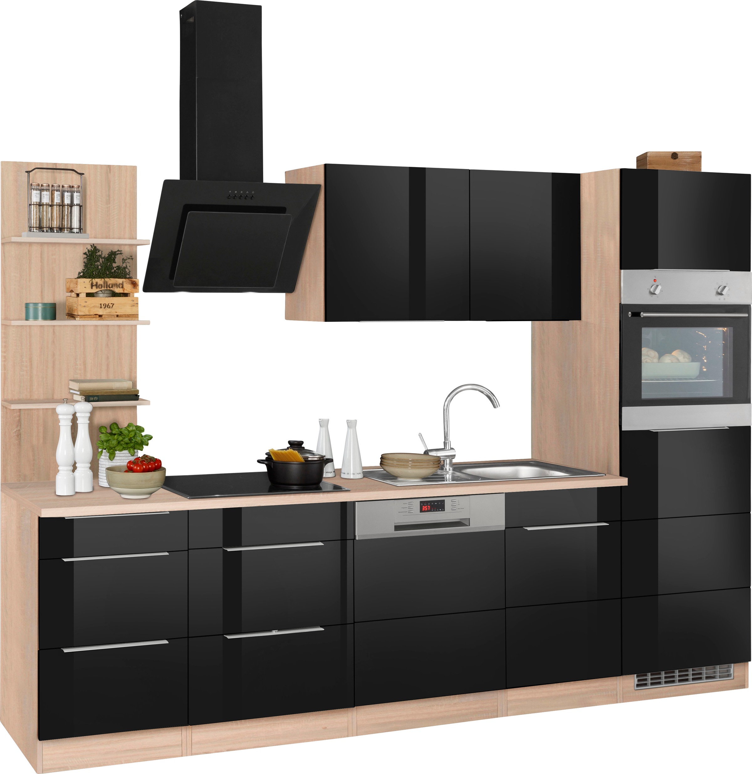 KOCHSTATION Küchenzeile »KS-Brindisi Breite 280 cm«, wahlweise mit E-Geräten und Induktion, mit MDF-Fronten und Regal