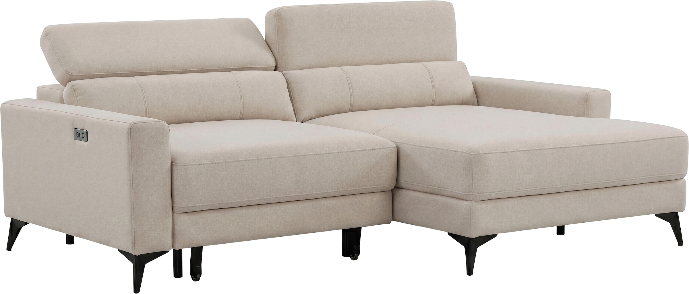 OTTO home Ecksofa »LEWII, L-Form, 225 cm - elektr. Schlafsofa und Sitztiefenverstellung« mit USB A/C-Anschluss. Federkern, verstellbaren Kopfstützen, Webstoff