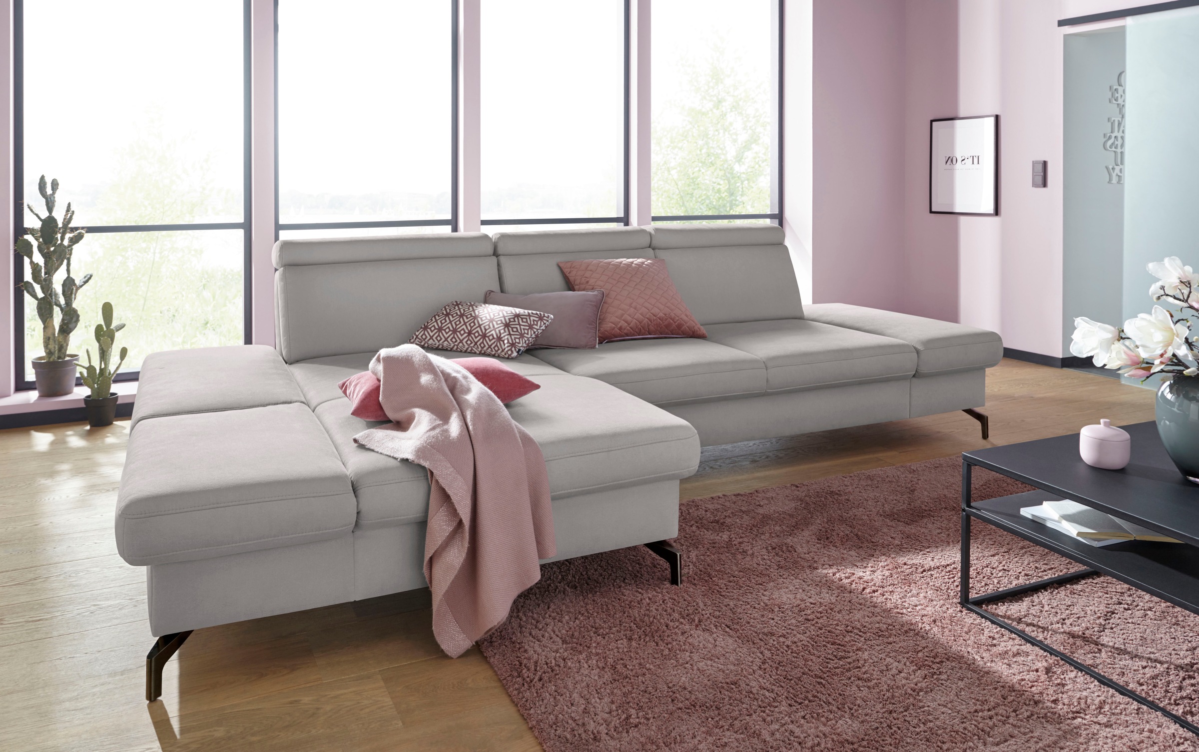 Ecksofa SIT & MORE "Brisbane L-Form", silber, B:319cm T:181cm, Soft clean (98% Polyester, 2% Polyamid), Sofas, Ecksofa, Fußhöhe 12 cm, inklusive Sitztiefen-, Armteil- und Kopfteilverstellung