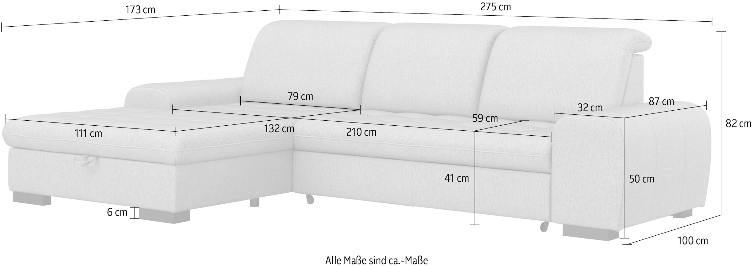 sit&more Ecksofa »Luxor L-Form« wahlweise mit Bettfunktion, Bettkasten und Kopfteilverstellung