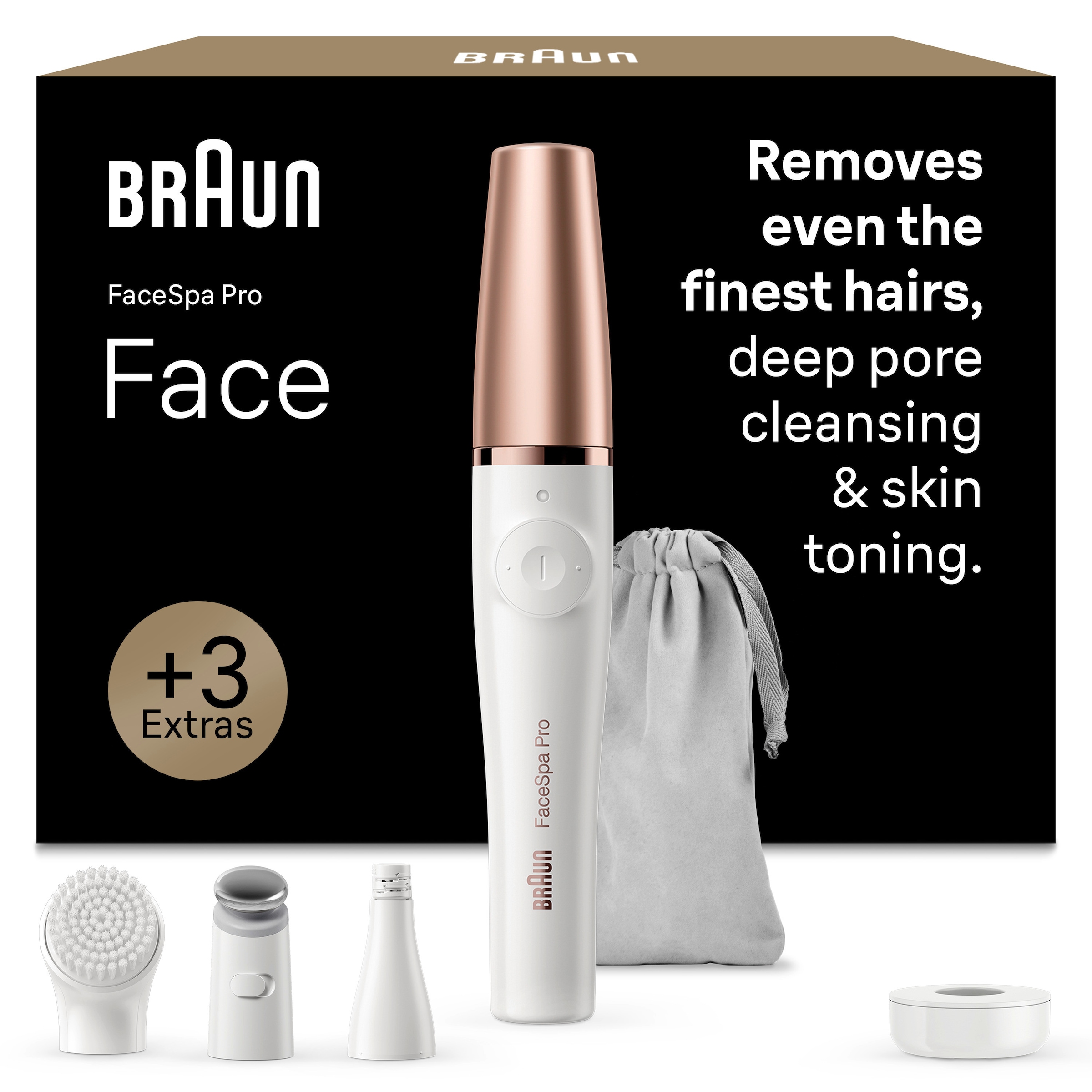 Braun Facespa Pro 911 Gesichtsepilierer & Beauty-Gerät – 3-In-1 Epilation, Reinigung & Hautstraffung, 100% Wasserdicht, Wiederaufladbar, Weiß/Roségold - Image 3