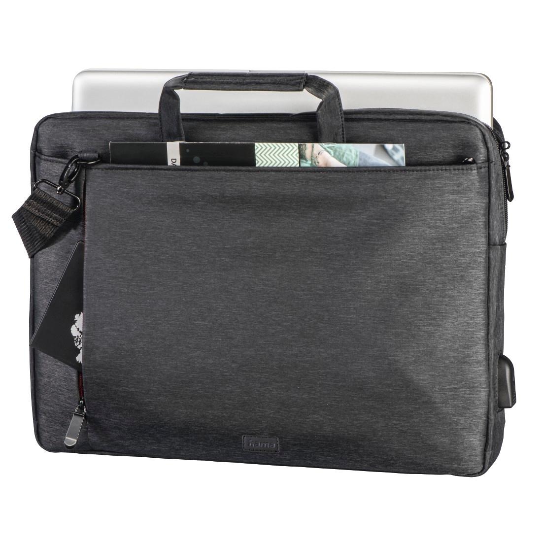 Hama Laptoptasche »Notebook Tasche bis 34 cm (13,3 Zoll), Farbe Schwarz, modisches Design«, Mit Tabletfach, Vordertaschen, Organizerstruktur, Trolleyband,USB-Port