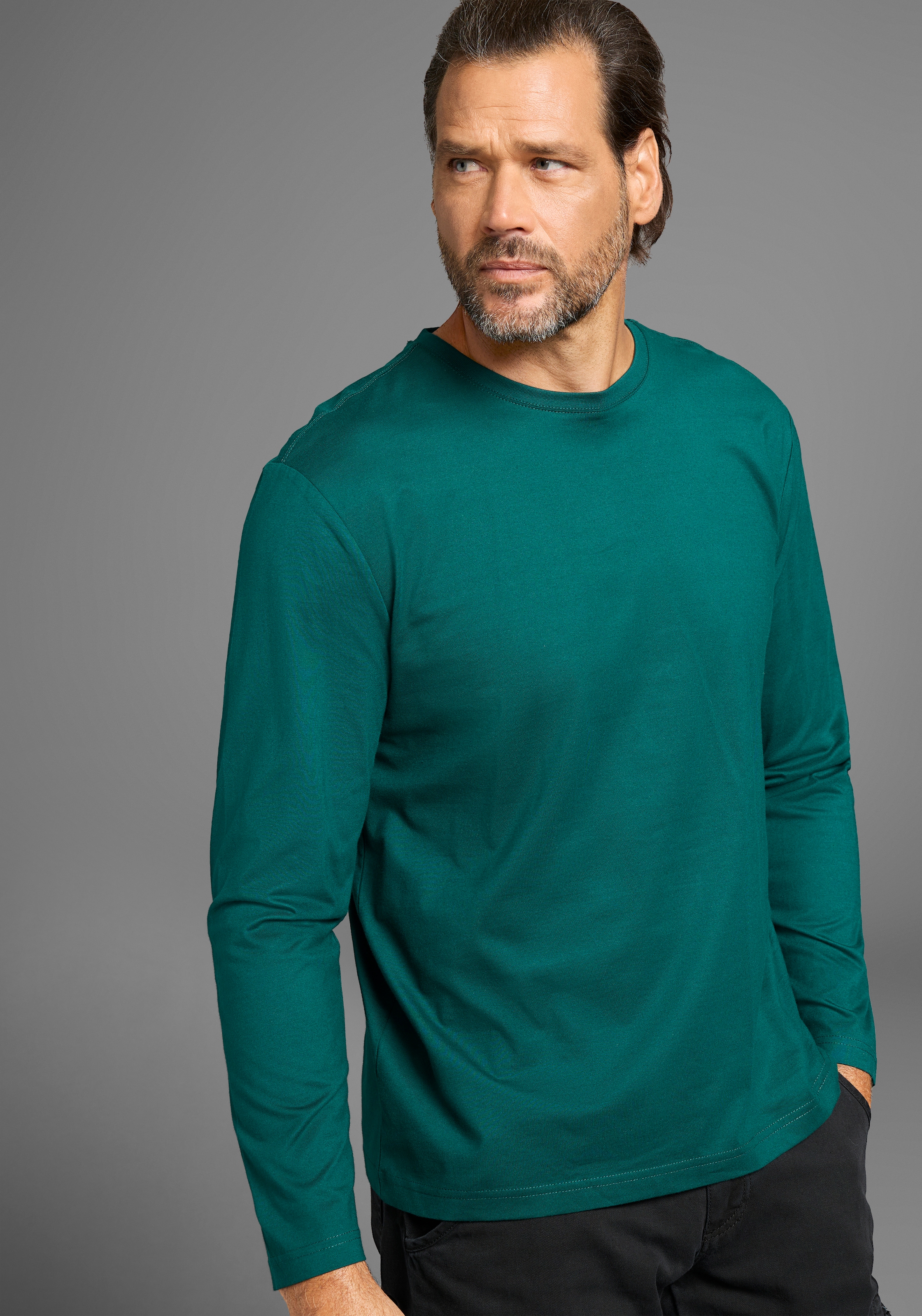 Man's World Langarmshirt »neue Farbe !«, (3er-Pack), Langarm, unifarben, aus Baumwolle, im 3er-Pack