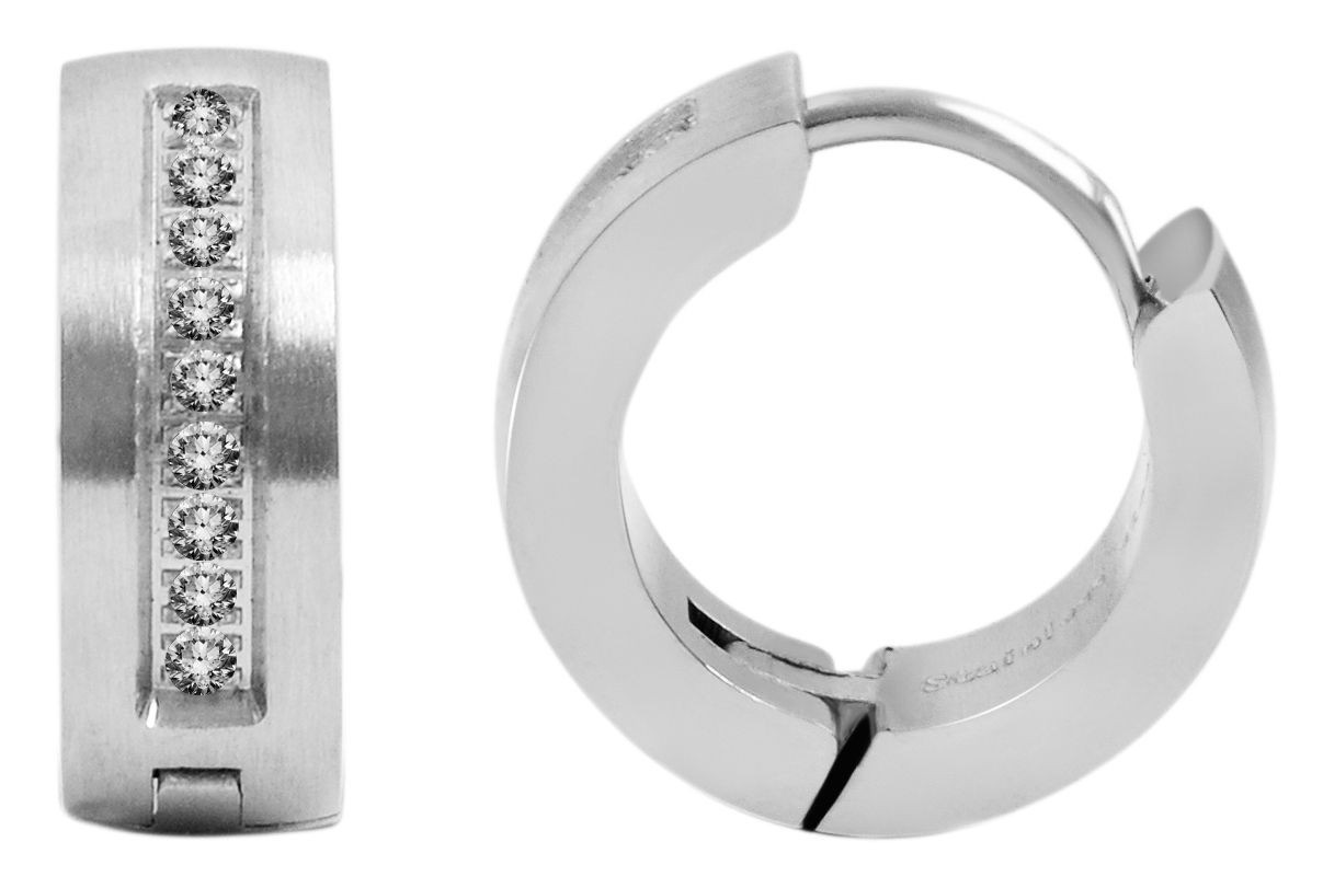 Paar Creolen ADELIA´S "Damen Creolen aus mattem Edelstahl und Strass Ø 9 mm", weiß, Ohrringe, Damen, Damen, Edelstahl