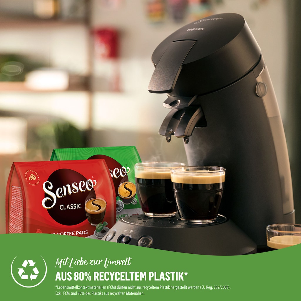 Philips Senseo Kaffeepadmaschine »Original Plus Eco CSA210/22«, aus 80% recyceltem Plastik, mit 2 Kaffeespezialitäten, mattschwarz