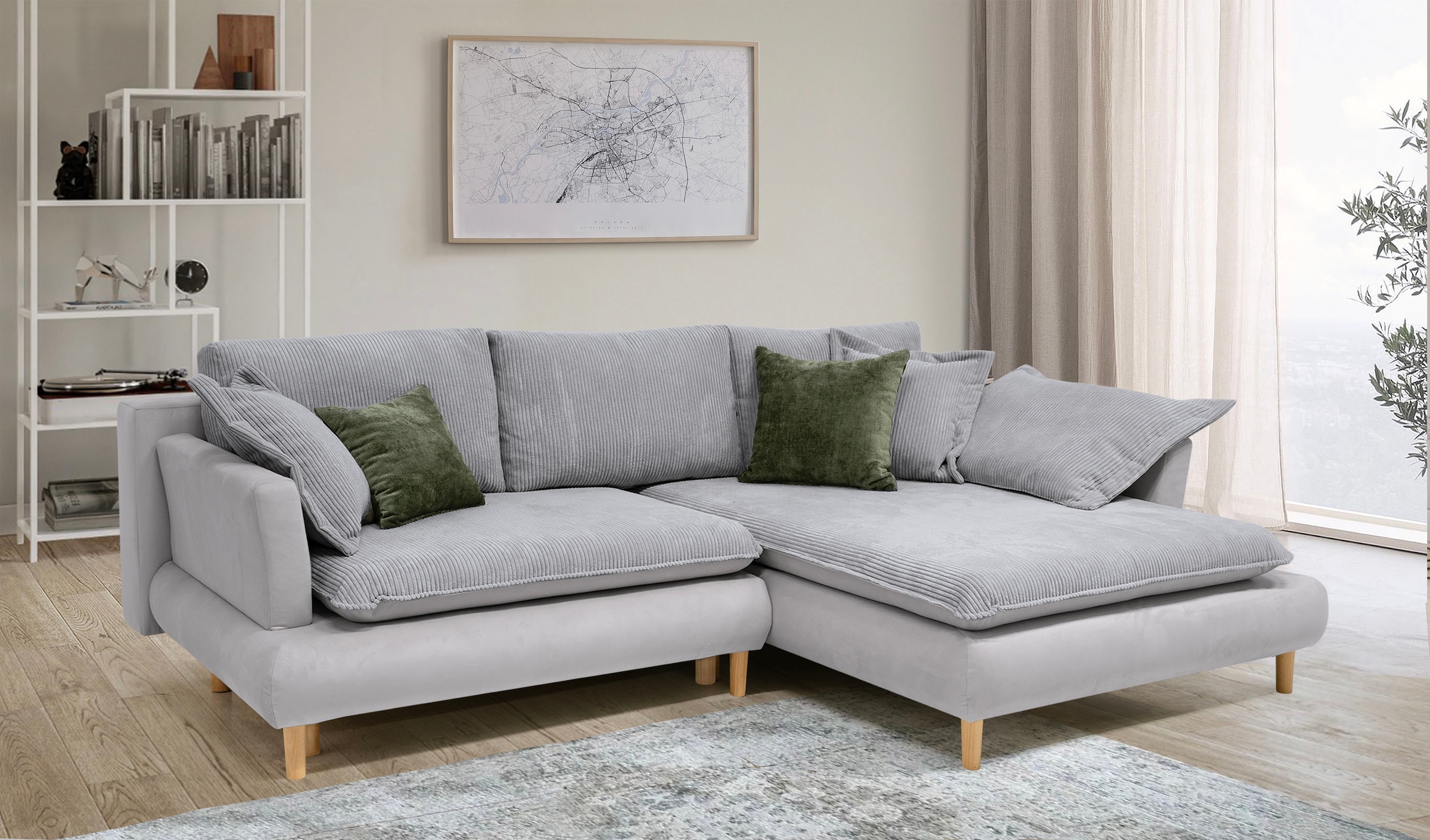 COLLECTION AB "Mandela L-Form, B: 264 cm" Schlaffunktion, Bettkasten & 5 Zierkissen, Federkern
