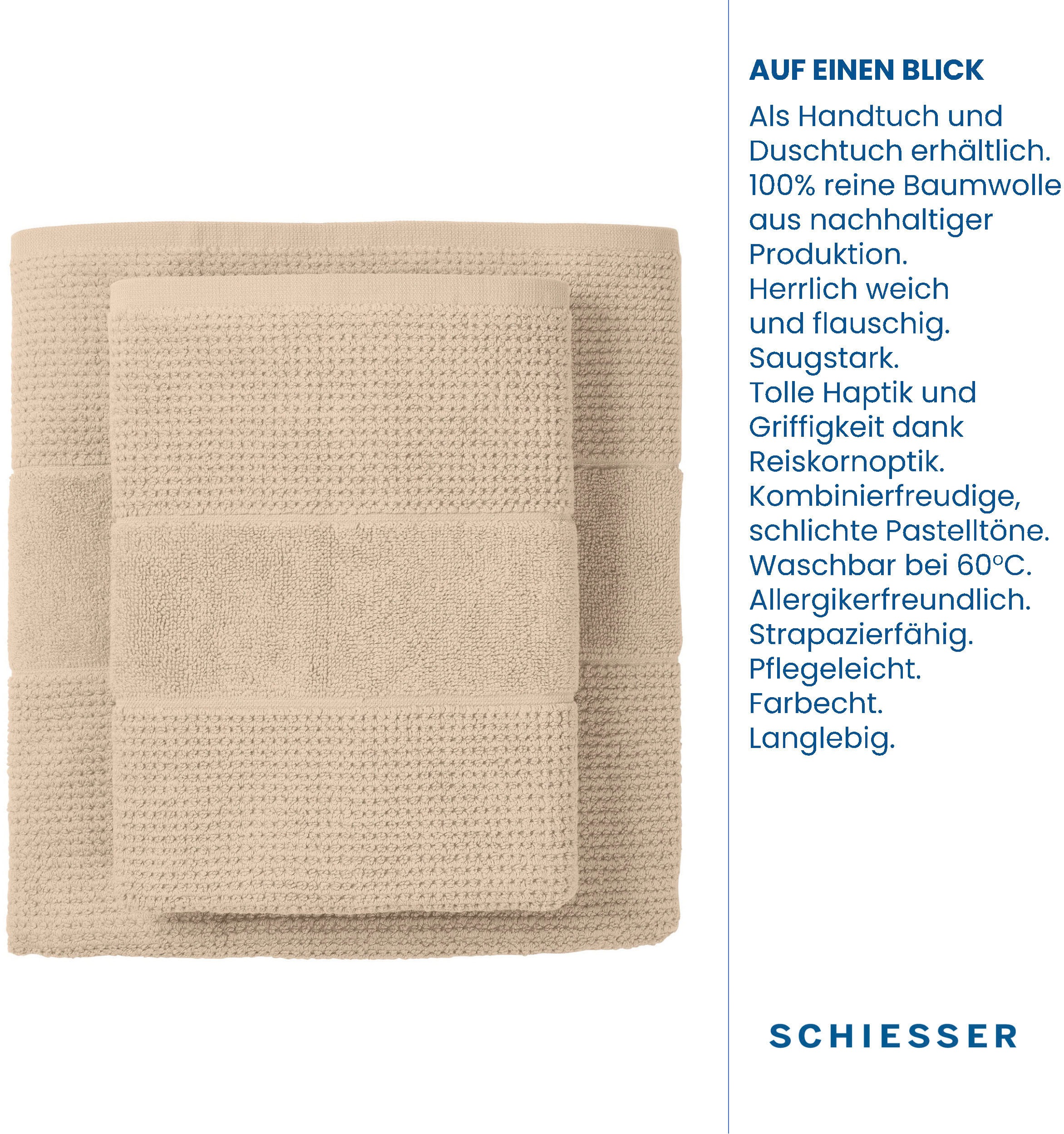 Schiesser Handtücher »Turin im 4er 100% | IN OEKO-TEX®-zertifiziert aus MADE St.), Reiskorn-Optik, Set by GREEN Baumwolle«, (4 BAUR