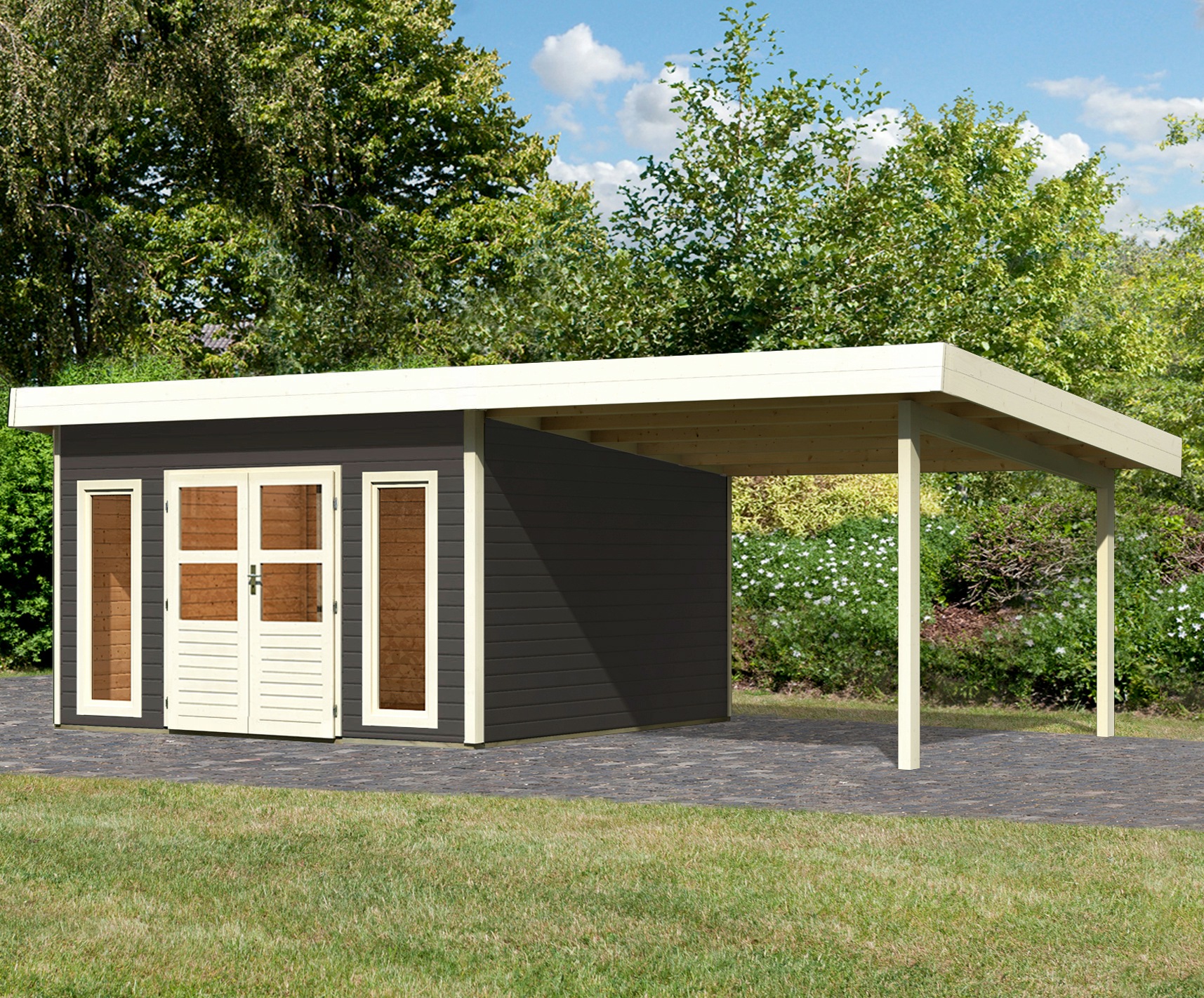 Karibu Gartenhaus "Perlsee 5" mit Anbaudach günstig online kaufen