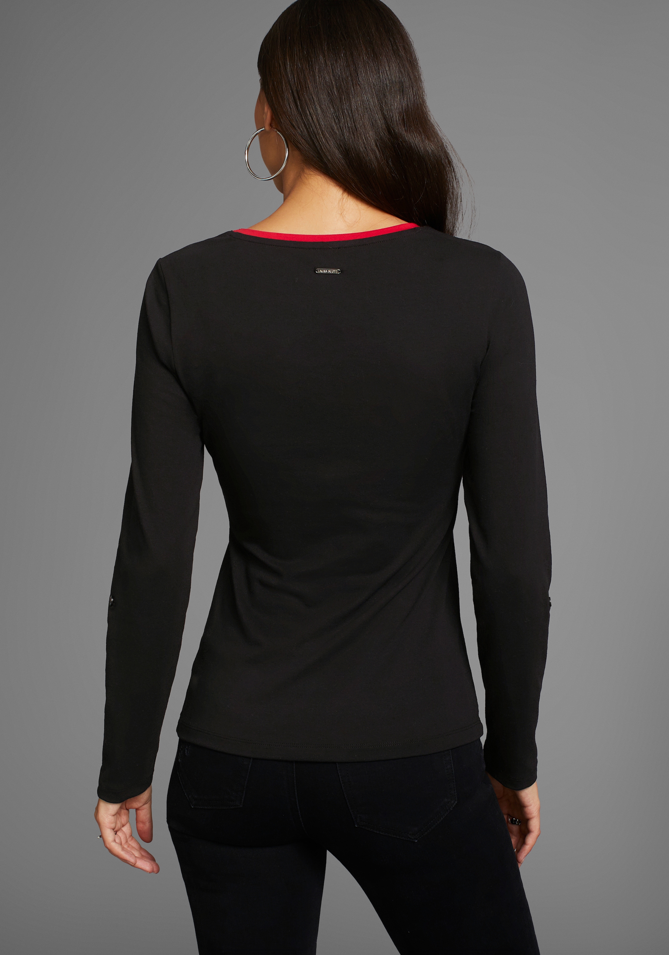 Laura Scott 3/4-Arm-Shirt, mit modischem Frontprint & farbigen Details