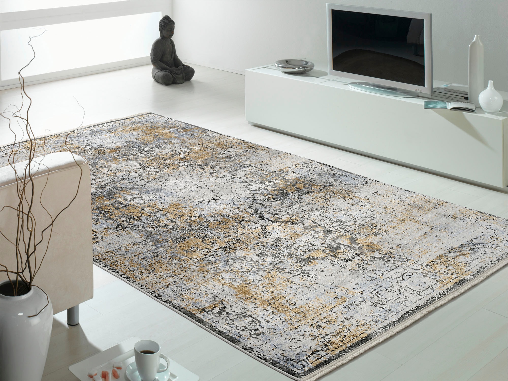 Teppich, B:120cm H:8mm L:180cm, bunt, OCI DIE TEPPICHMARKE, Viskose, Wohnzimmer, Teppiche, "IMPRESSION VERA", Vintage, feine Fransen, leichter Glanz