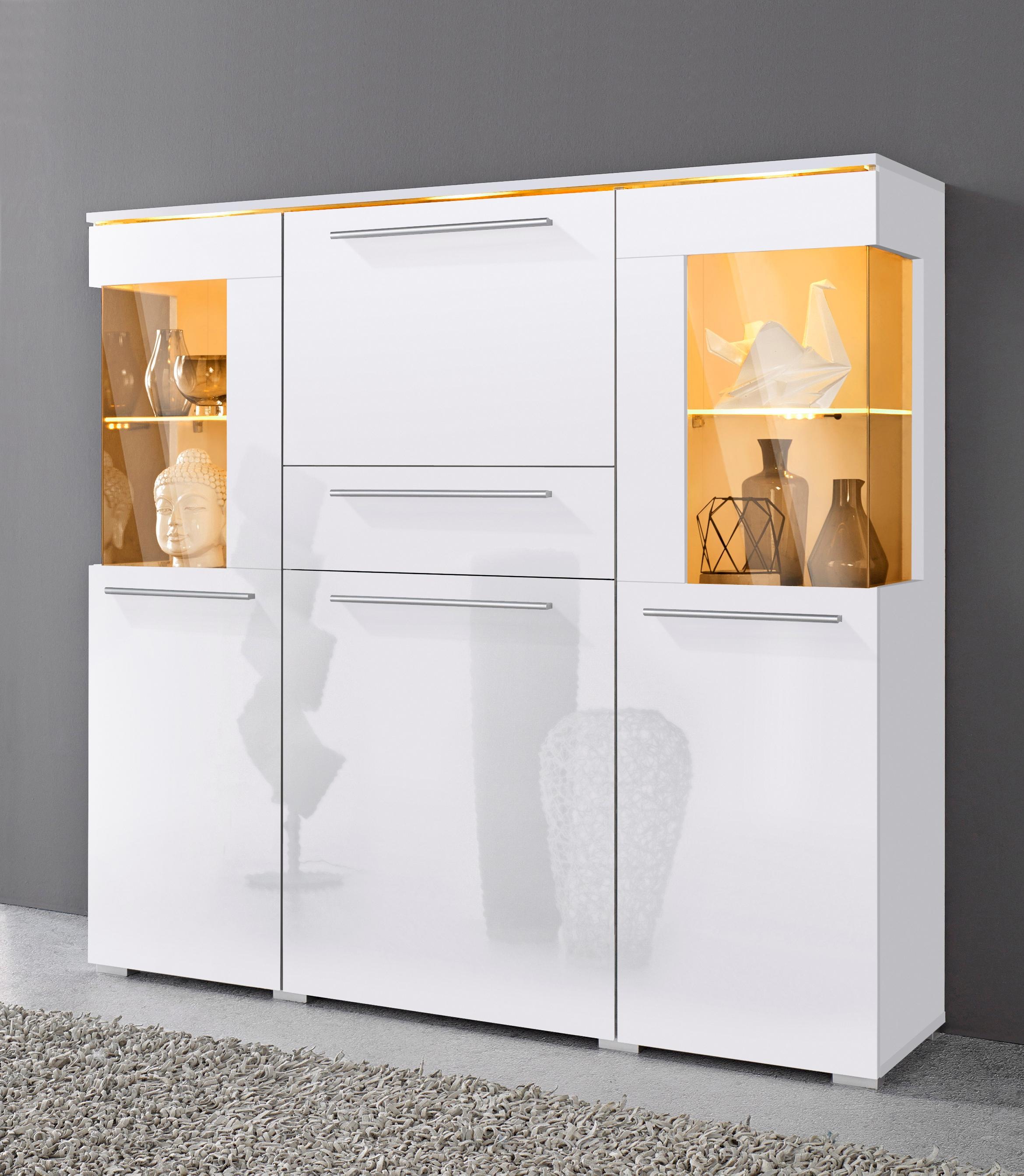 Thumbnail - OTTO home Highboard "India,Breite 130cm, stilvolle Hochkommode 3Türen, Klappe und Schublade" Hochschrank viel Stauraum, ...