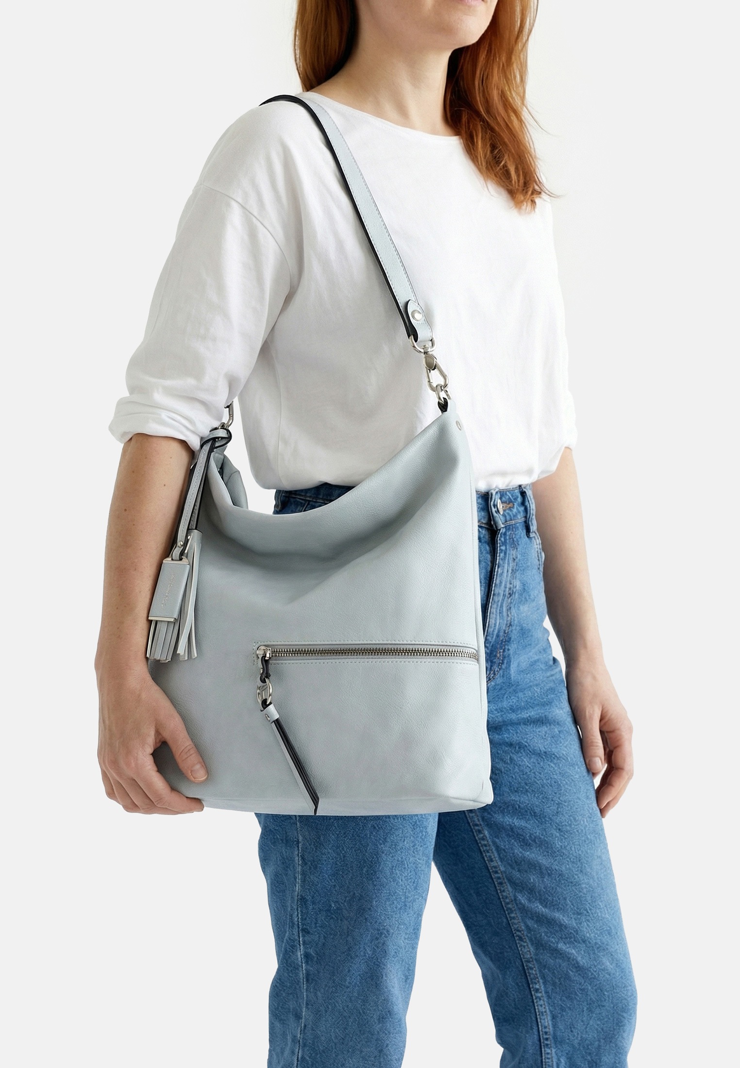 Beuteltasche TAMARIS "Beutel TAS Nele", Damen, Gr. B/H/T: 37cm x 33cm x 14cm 0, blau (lightblau 530), Polyurethan, Taschen Beuteltasche 3