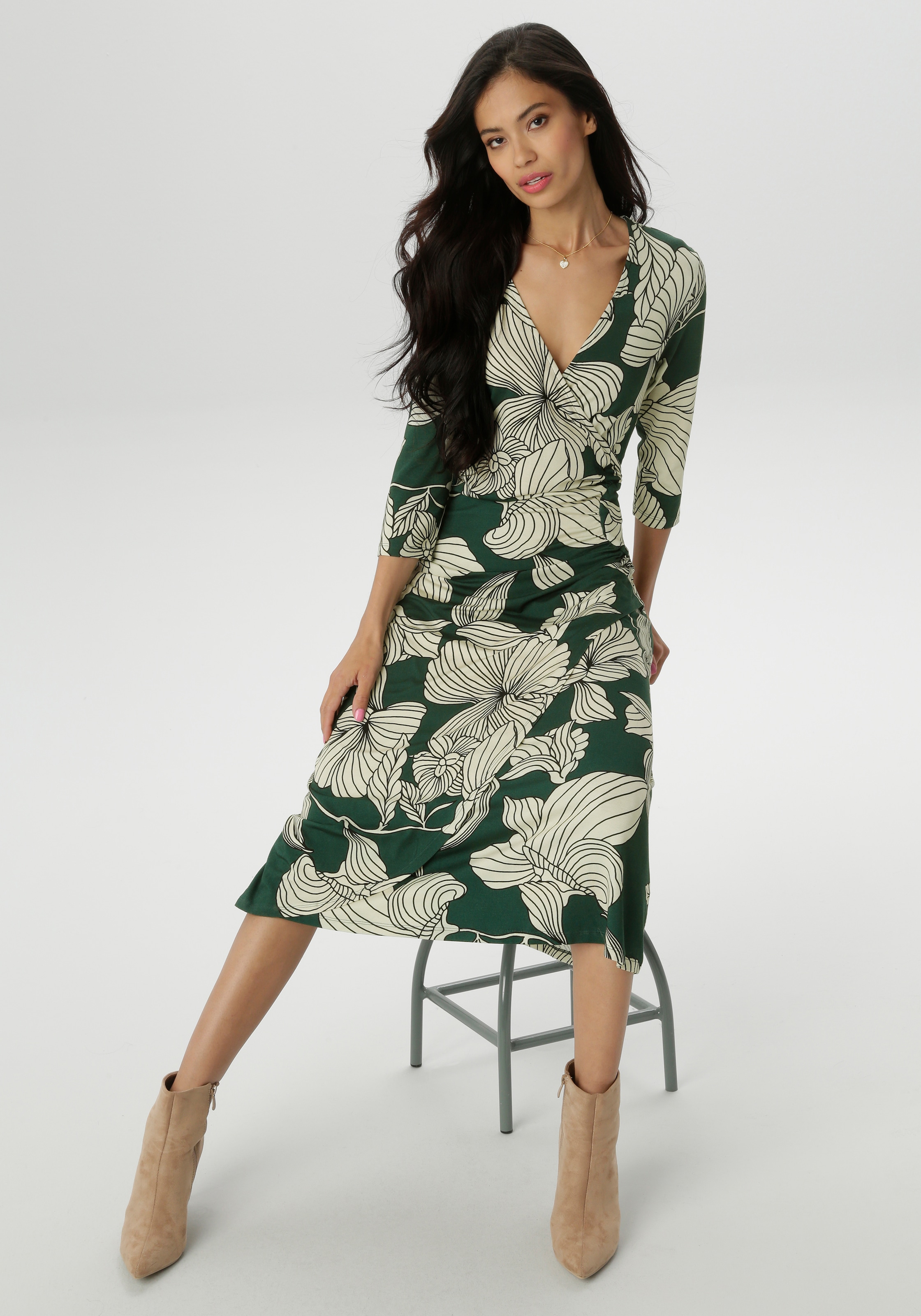 Aniston SELECTED Jerseykleid, mit V-Ausschnitt in Wickel-Optik - NEUE KOLLEKTION