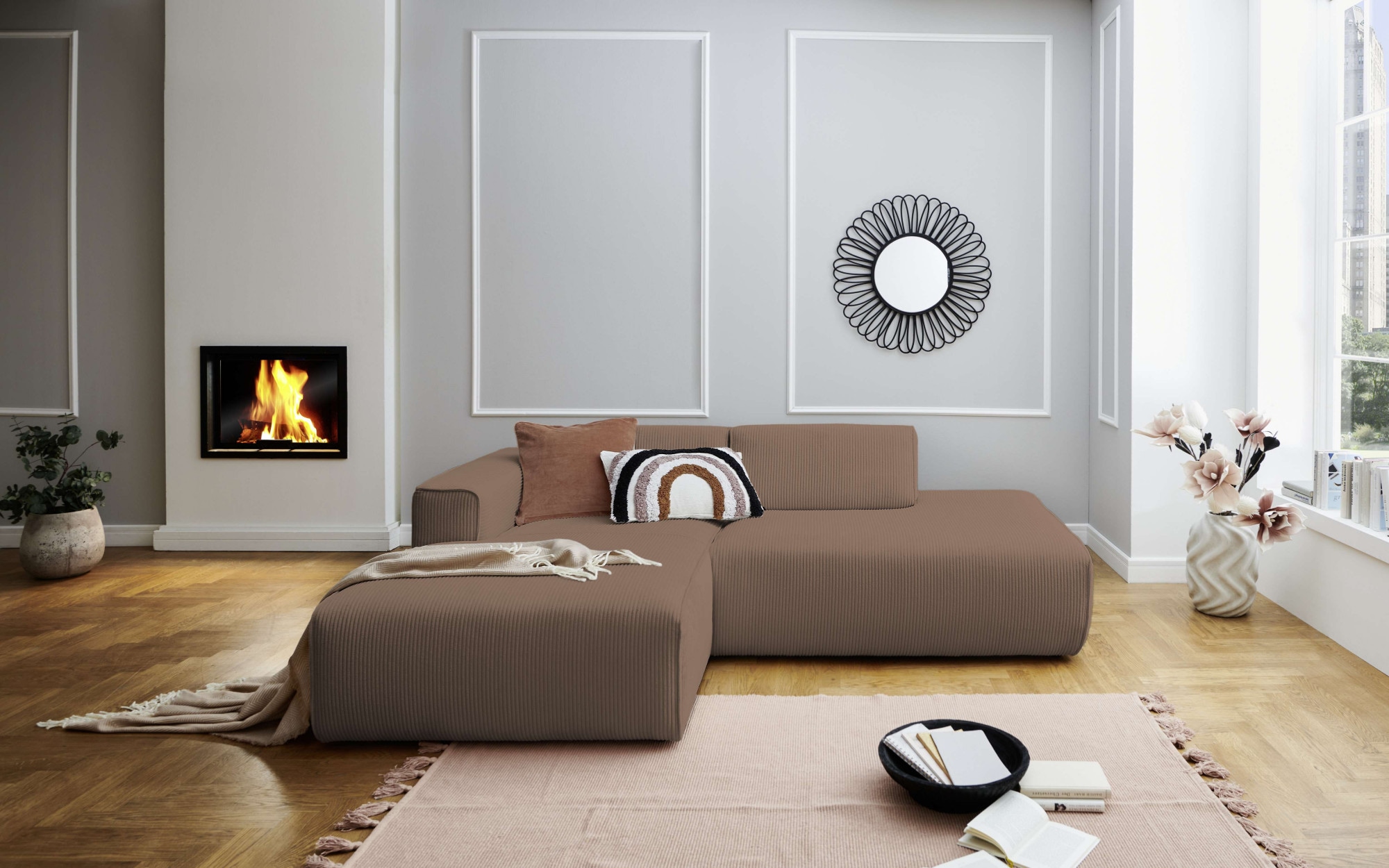 andas Ecksofa »Noord«, mit Kedernaht, Breite 227 cm, Cord, Struktur