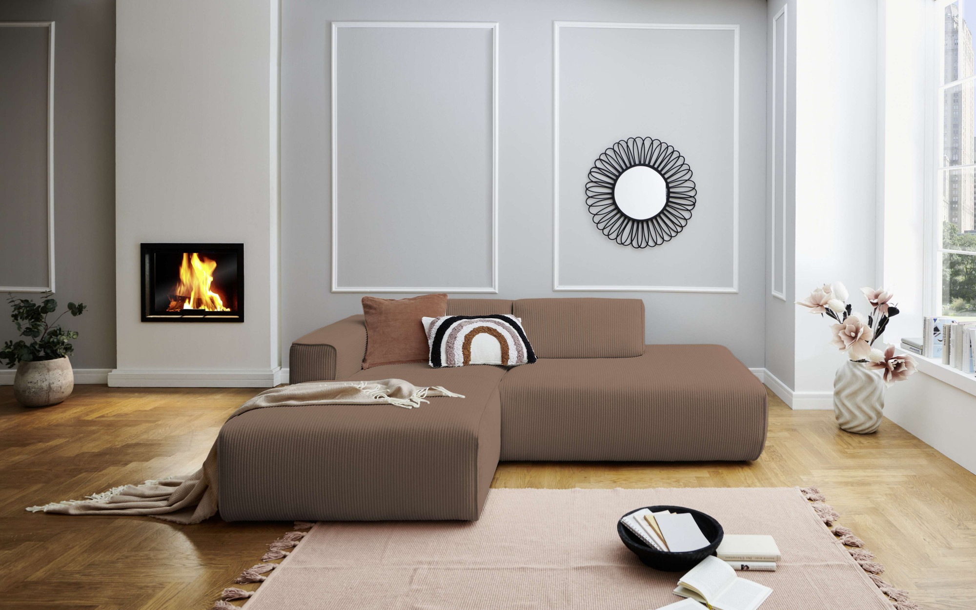 Home affaire Ecksofa "Noord mit Kedernaht, Breite 227 cm, L-Form" Cord, Str günstig online kaufen