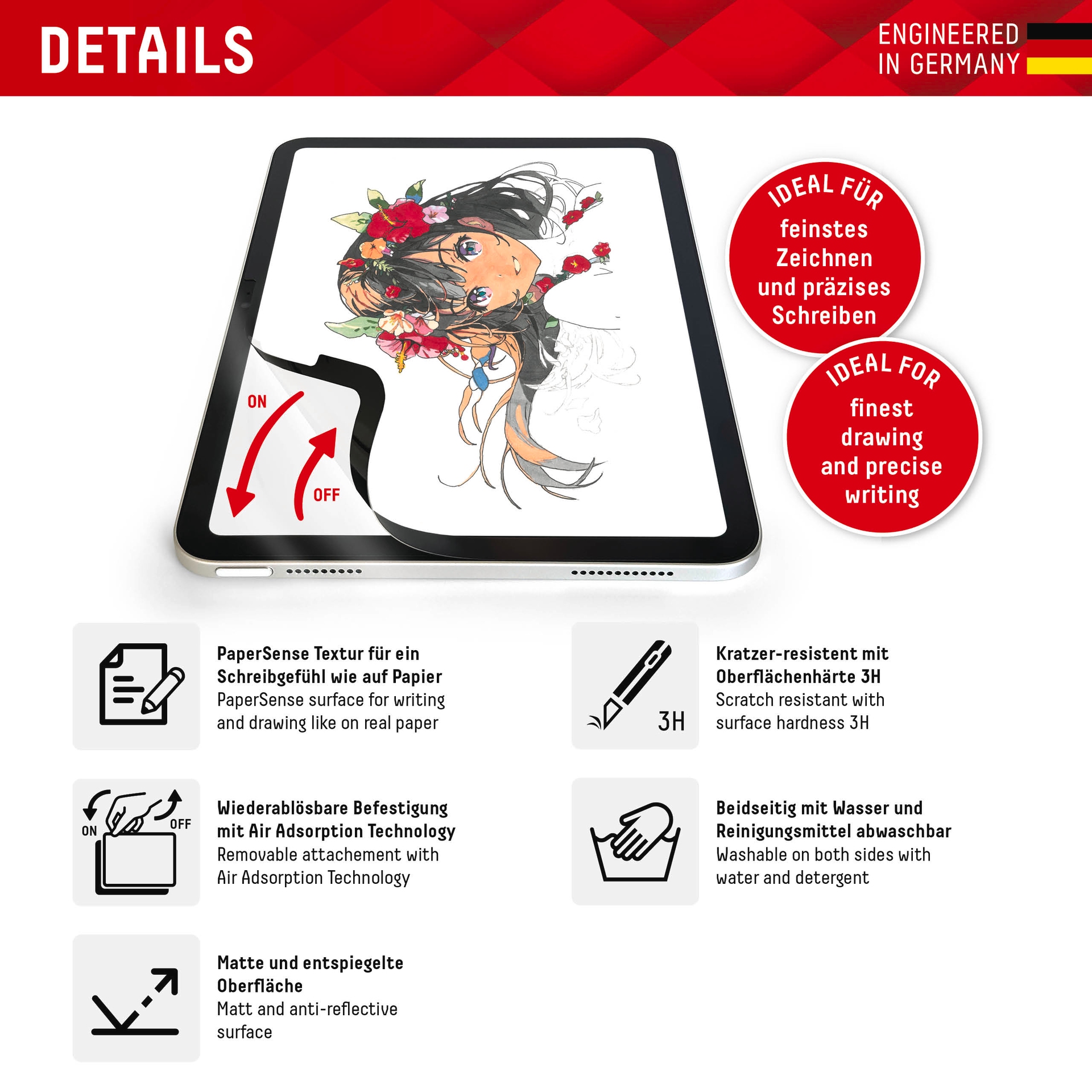 Displex Displayschutzfolie »Tablet PaperSense«, für Apple iPad 10,9" (10. Gen., 2022)-Apple iPad 11" (2025)-Apple iPad Air 11" (2024/2025), Schreiben wie auf Papier