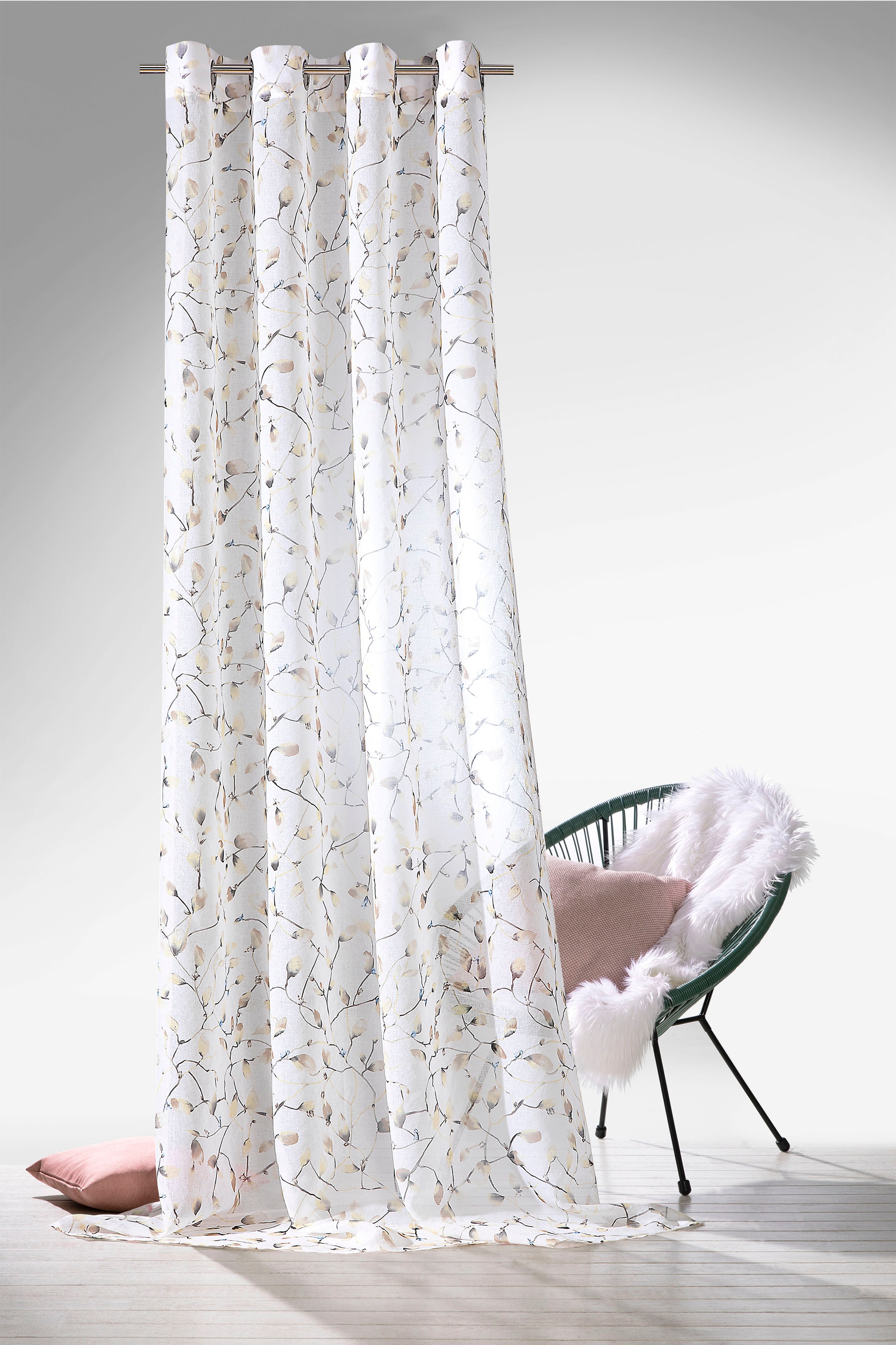 Weckbrodt Vorhang "Mila" Ösen 1 tlg. Leinen-Optik, transparent, mit florale günstig online kaufen