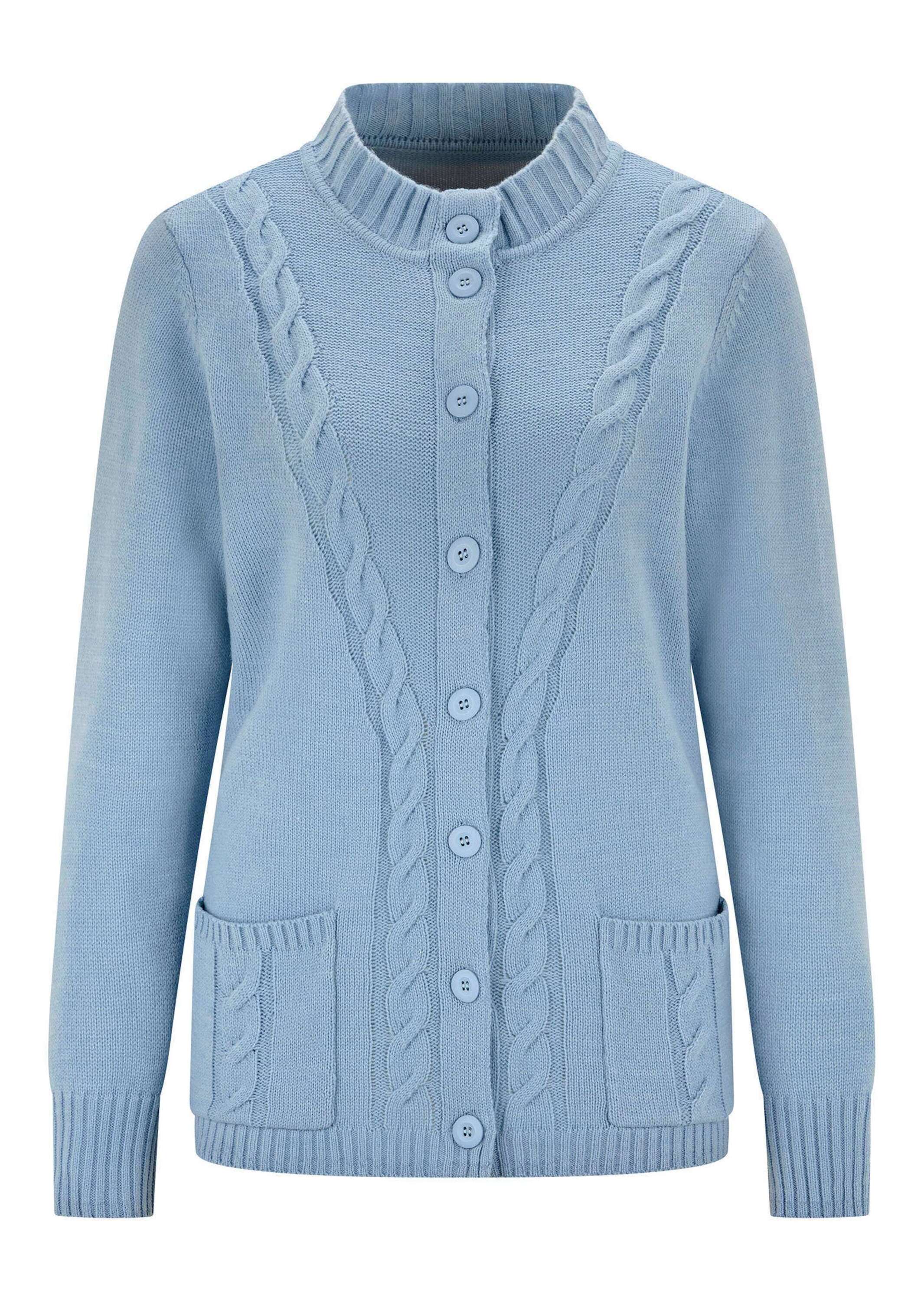 GOLDNER Strickjacke "Kurzgröße Cardigan mit Zopfmuster" Zopfmuster im Vorderteilund aufgesetzte Taschen
