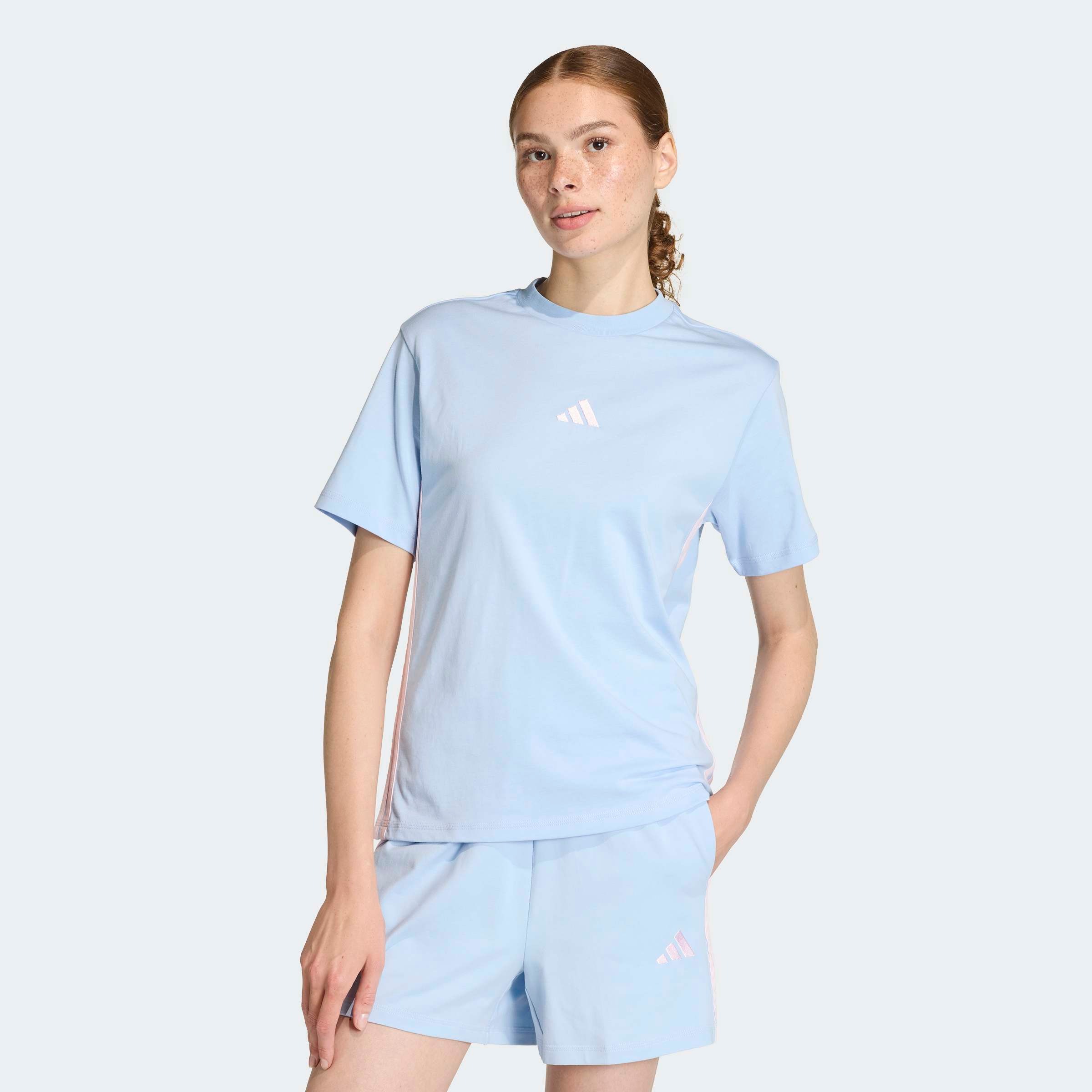 adidas Sportswear T-Shirt "ESSENTIALS 3-STREIFEN COTTON" sportlicher Stil, mit Rundhalsausschnitt, ohne Verschluss