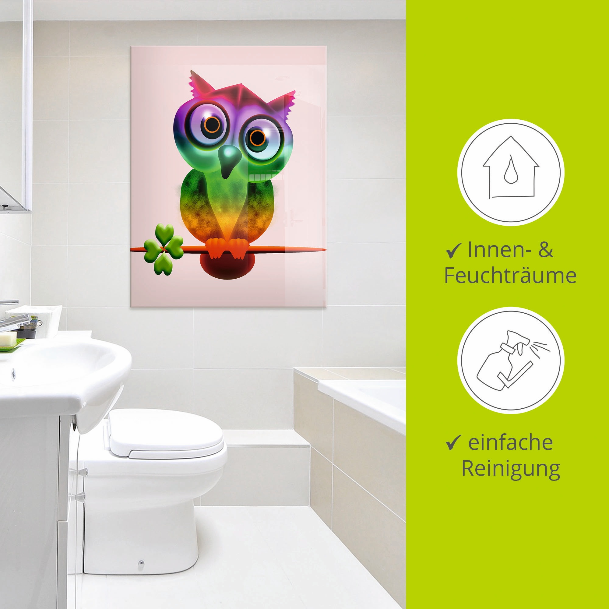 Artland Glasbild »Bunte Eule«, Vögel, (1 St.), in verschiedenen Größen