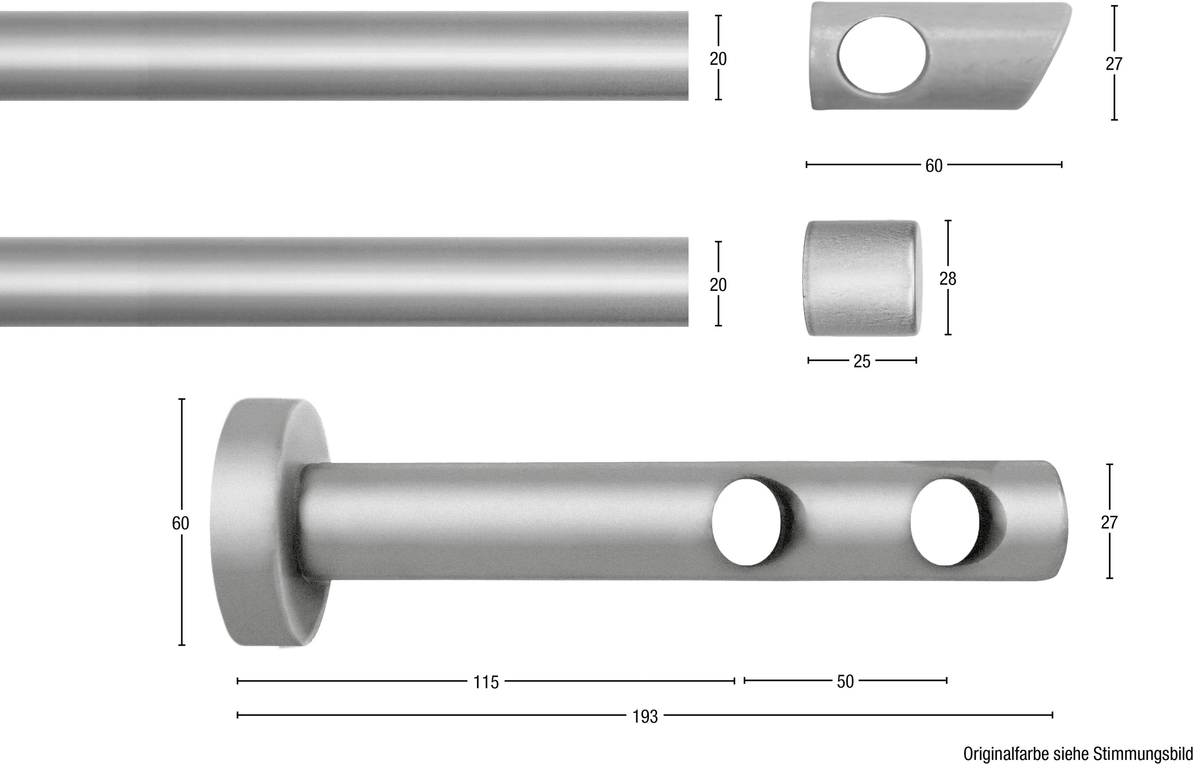 Thumbnail - Gardinenstange "PILA" Ø 20 mm 2 läufig-läufig Wunschmaßlänge Vorhanggarnitur, verlängerbar, Knopf mit Ausschnitt, ohne R...