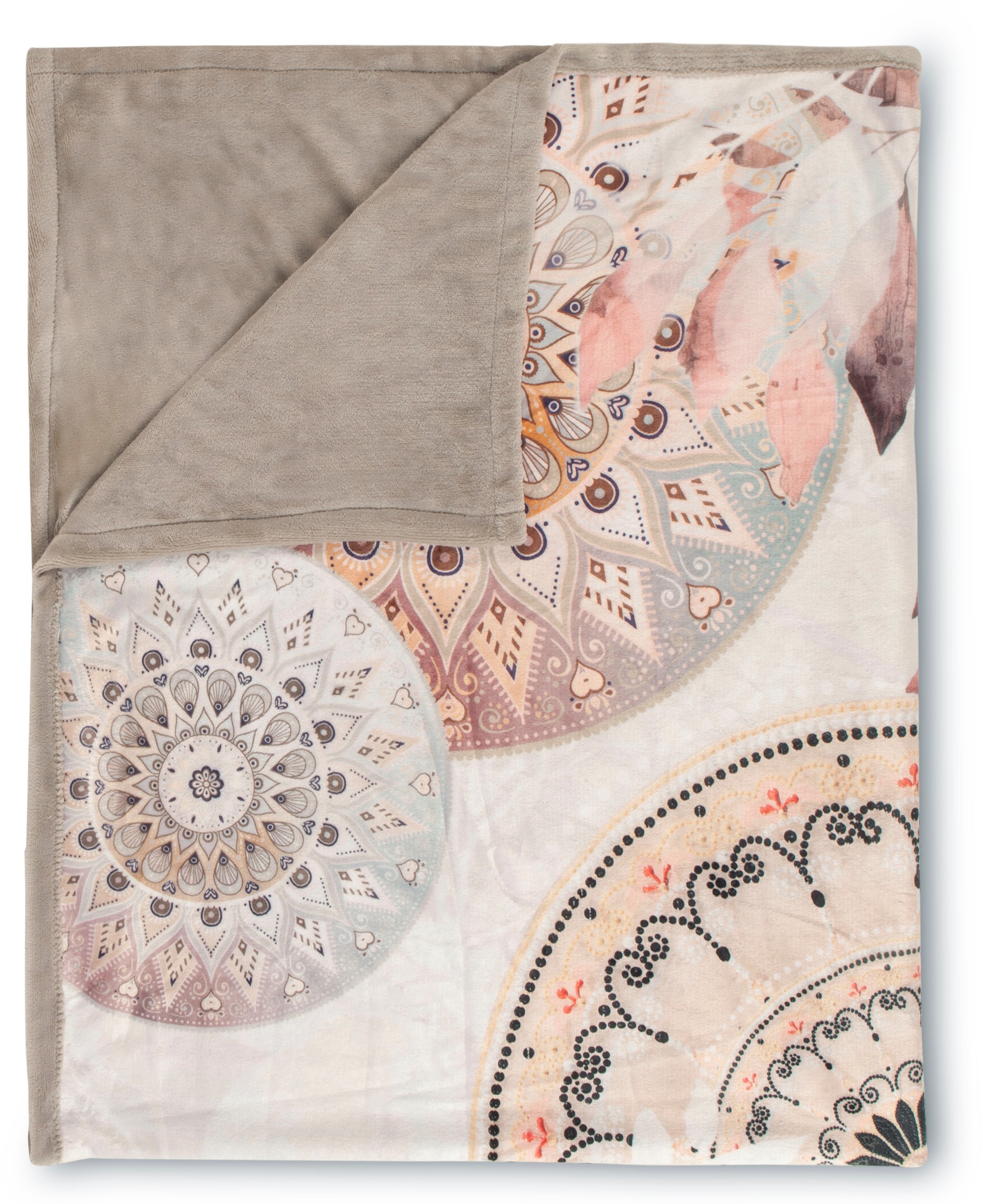 hip Plaid »Afina«, Weich, Kuscheldecke, 130x160 cm, Wendeoptik, Mandala, Simple, Grau