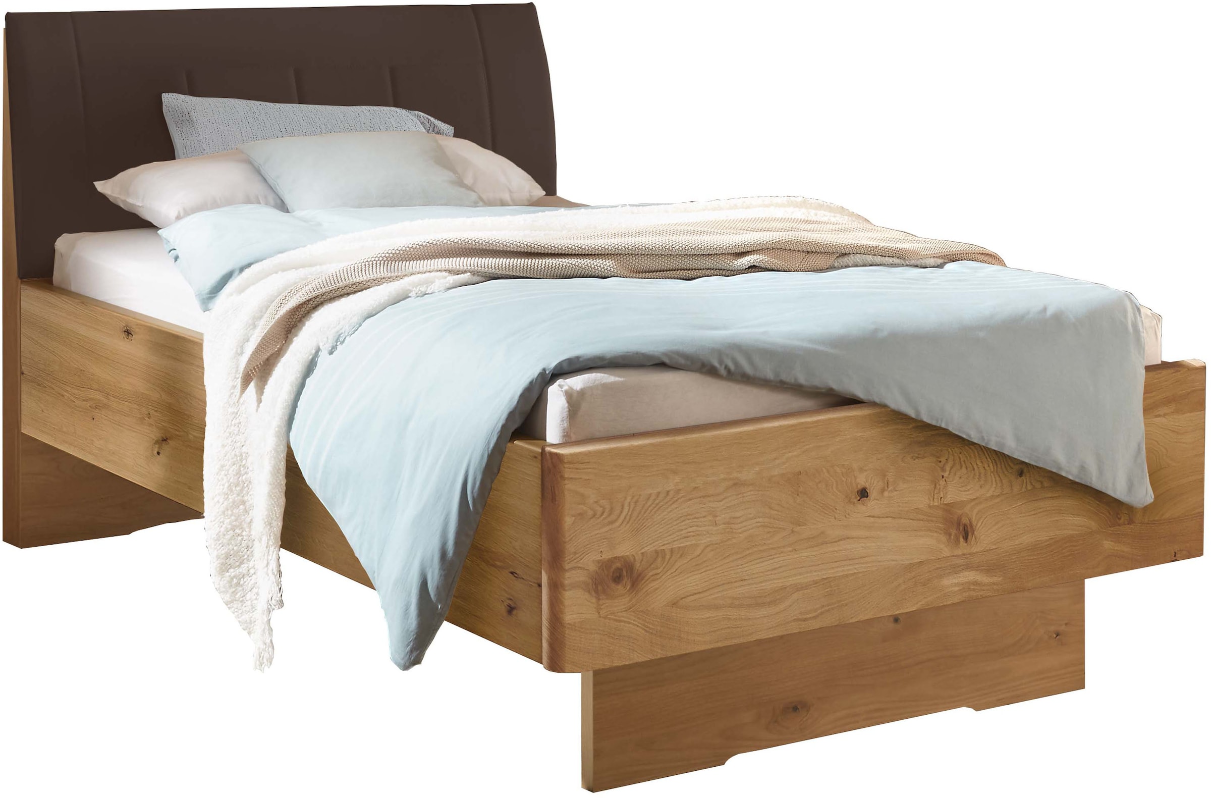 WIEMANN "Cardiff, Bettgestell, Bettrahmen, teilmassiv, mit Polsterkopfteil" Belastbarkeit 110/220 Kg, 4-fache höhenverstellbar, MADE IN GERMANY, Fußteil aus Massivholz, verschiedene Größen