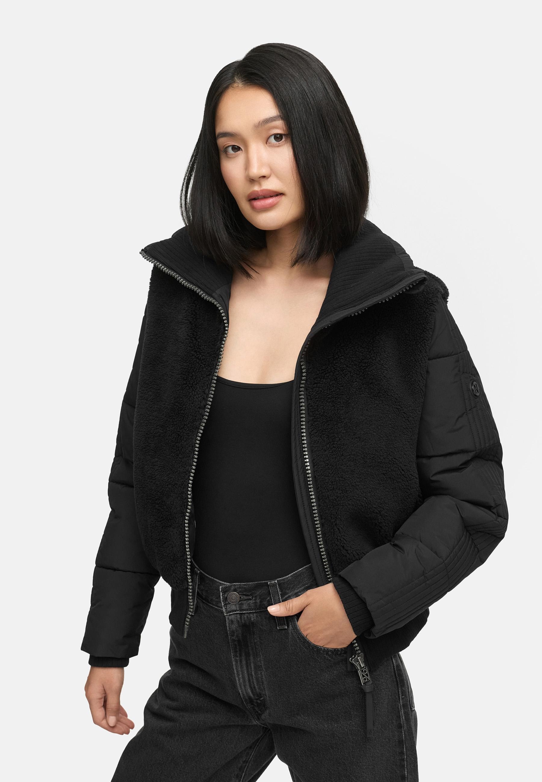 Navahoo Plüschjacke »Teddyzone 14«, ohne Kapuze, Teddy-Fleece Jacke mit hohem Kragen