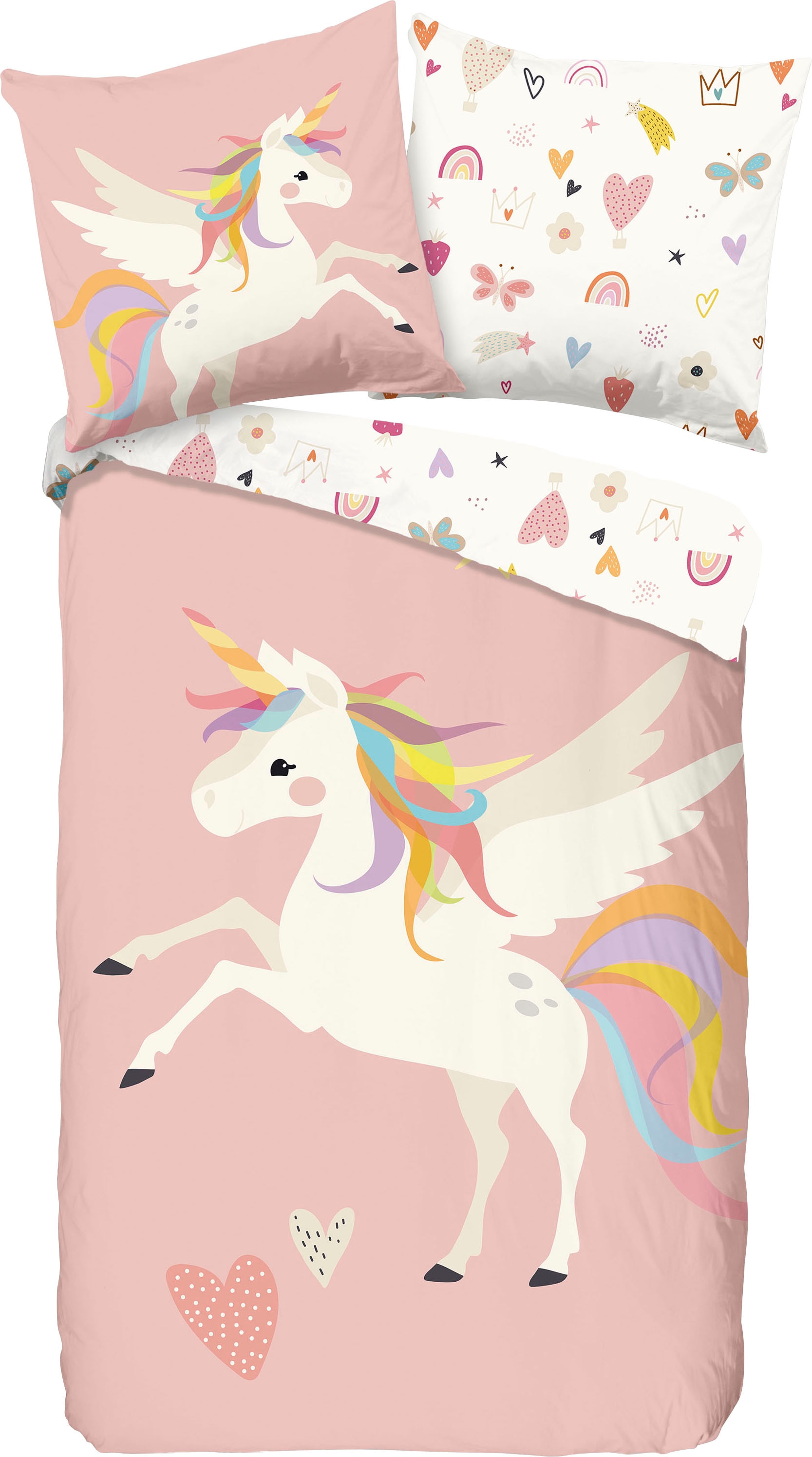 Kinderbettwäsche »Unicorn«, Baumwolle, 135x200, Reißverschluss, Wendeoptik, Mädchen,...