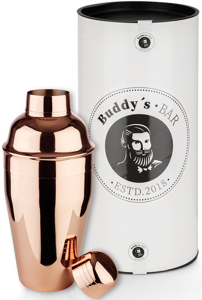 Buddy's Cocktail Shaker »Buddy´s Bar«, hochwertiger 500 ml Bar-Shaker „Classic“, Edelstahl poliert, Kupfer