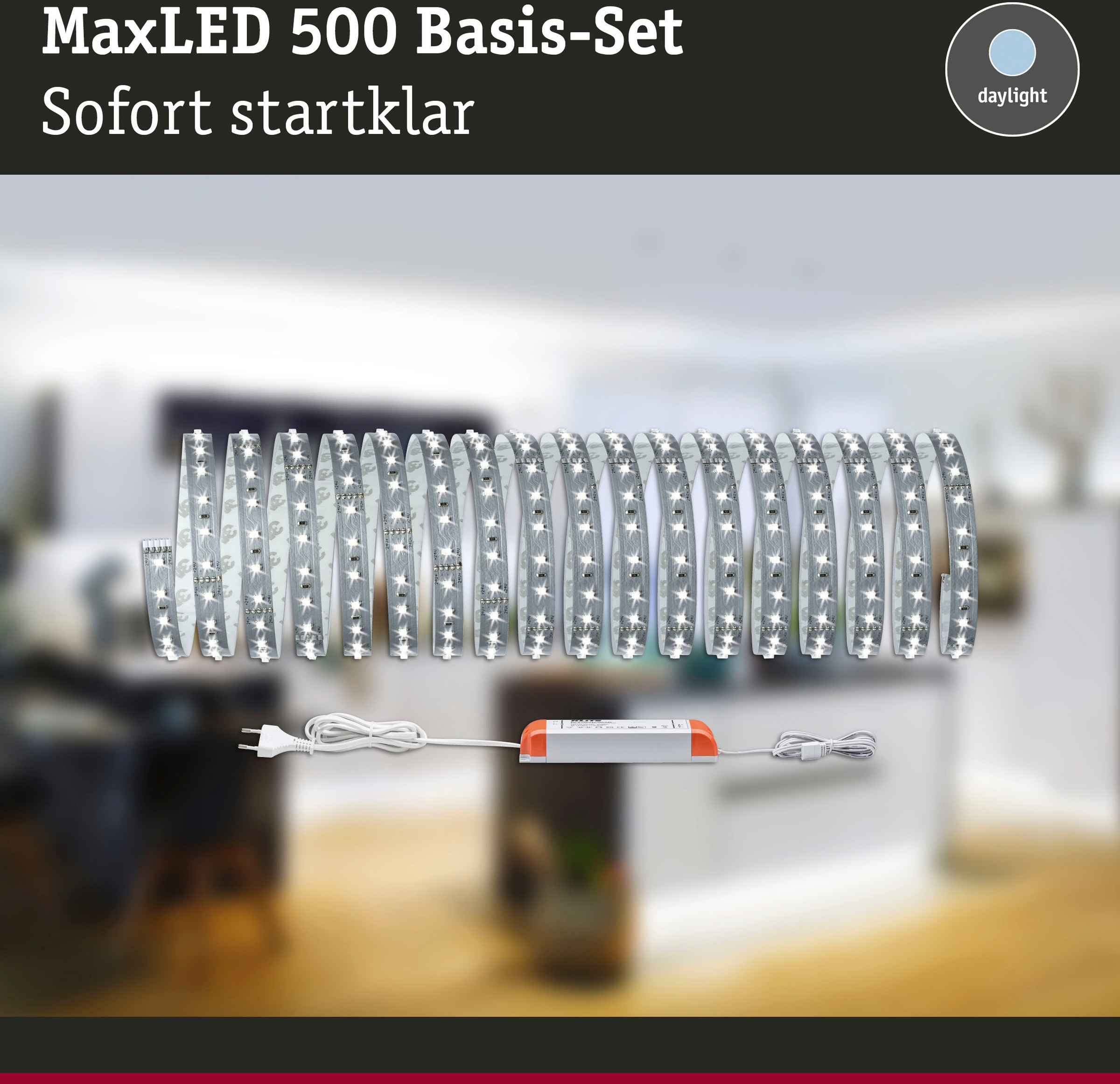 Paulmann LED-Streifen »MaxLED 500 Basisset 10m Tageslichtweiß 10m 50W 550lm/m 6500K«, 1 St.-flammig, Basisset, unbeschichtet