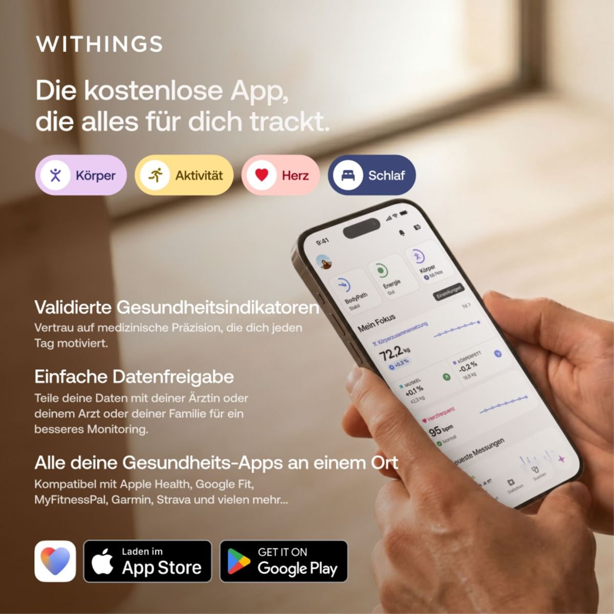 Withings Körper-Analyse-Waage »Withings BodyScan2: Ganzkörperanalyse für Herz & Stoffwechsel« 6-Kanal-EKG • Vorhofflimmern-Erkennung • SpO₂ • Nervengesundheit