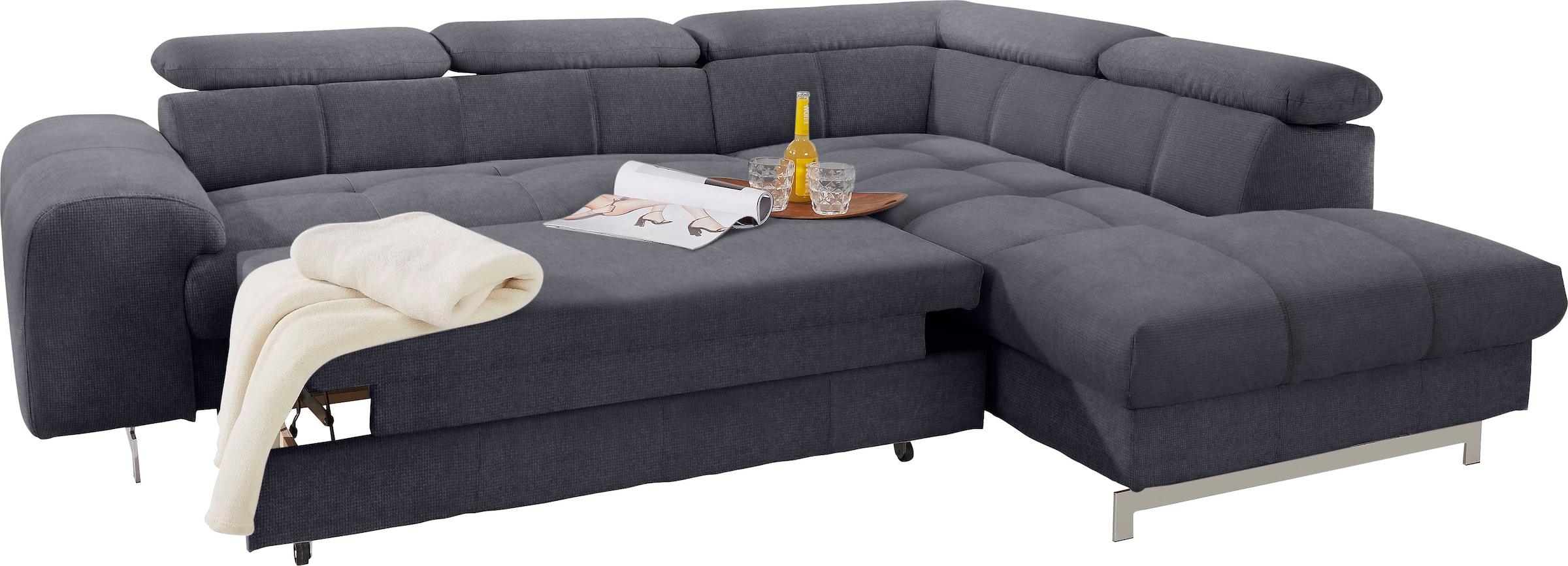 COTTA Polstergarnitur »Chef L-Form«, (Set, 2 tlg.), Set bestehend aus: Ecksofa mit Kopfteilverstellung & Hocker