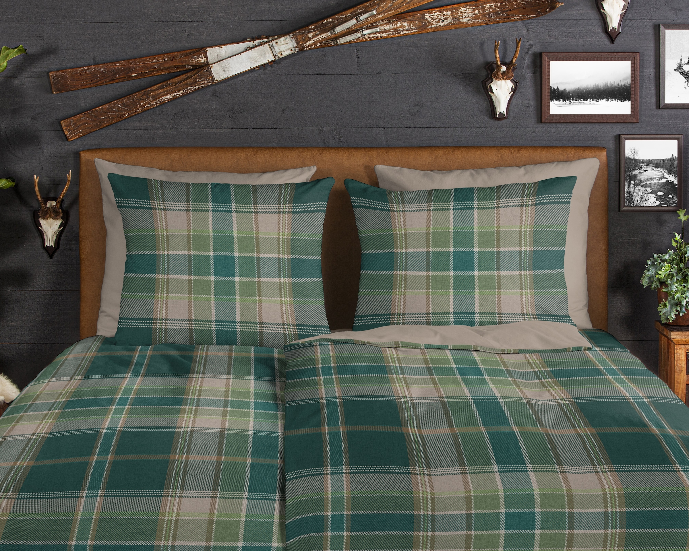 good morning Wendebettwäsche »Dirkje« 3 Stk. tlg. Flanell, Biber, Winter, Warm, Reißverschluss, Wendeoptik, Karo, grün