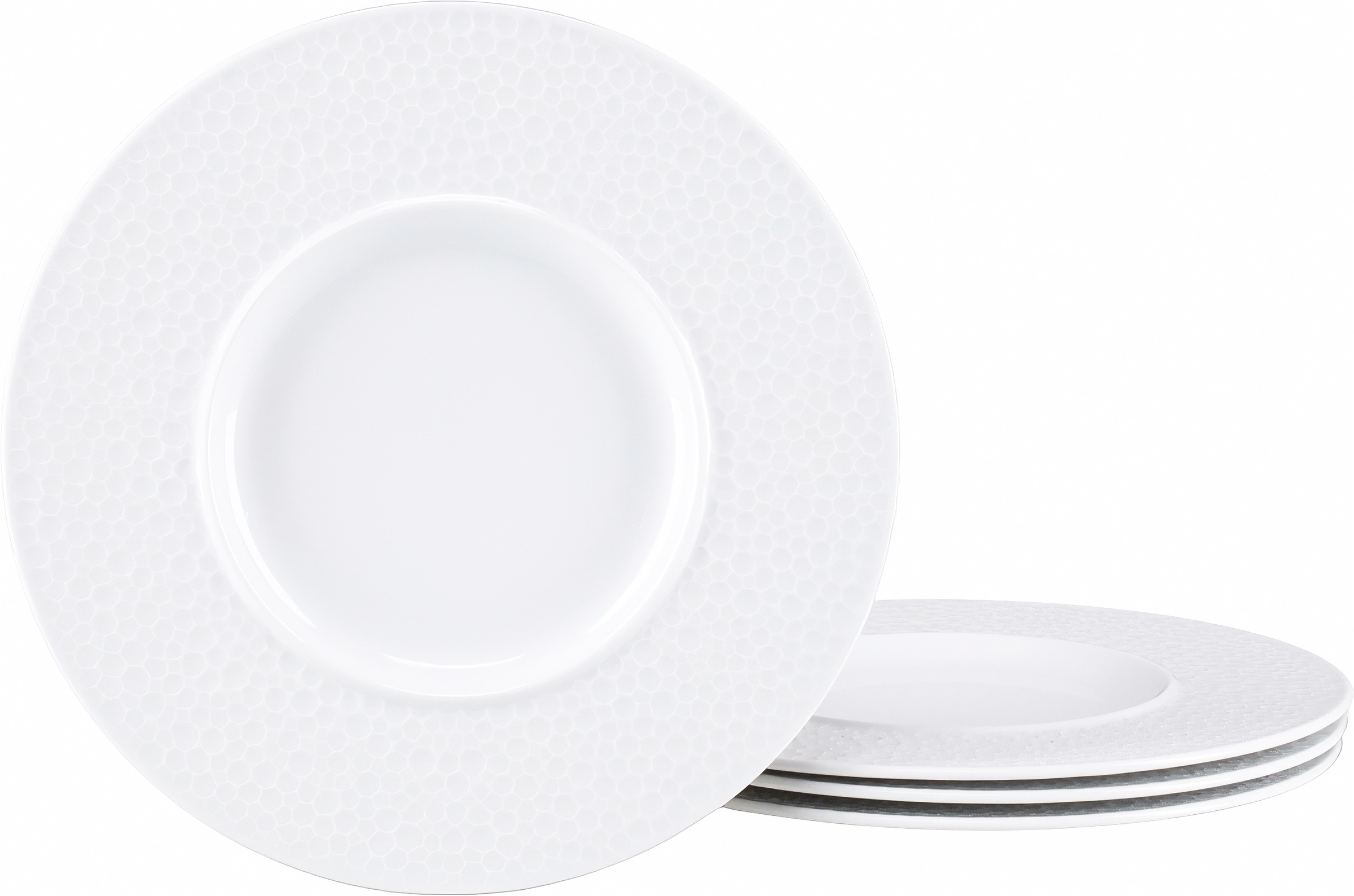 CreaTable Teller "Show Time Hammer weiß, Gourmetteller 4-tlg." Moderne Formgebung, Fine Dining-Charakter, Relief Oberfläche