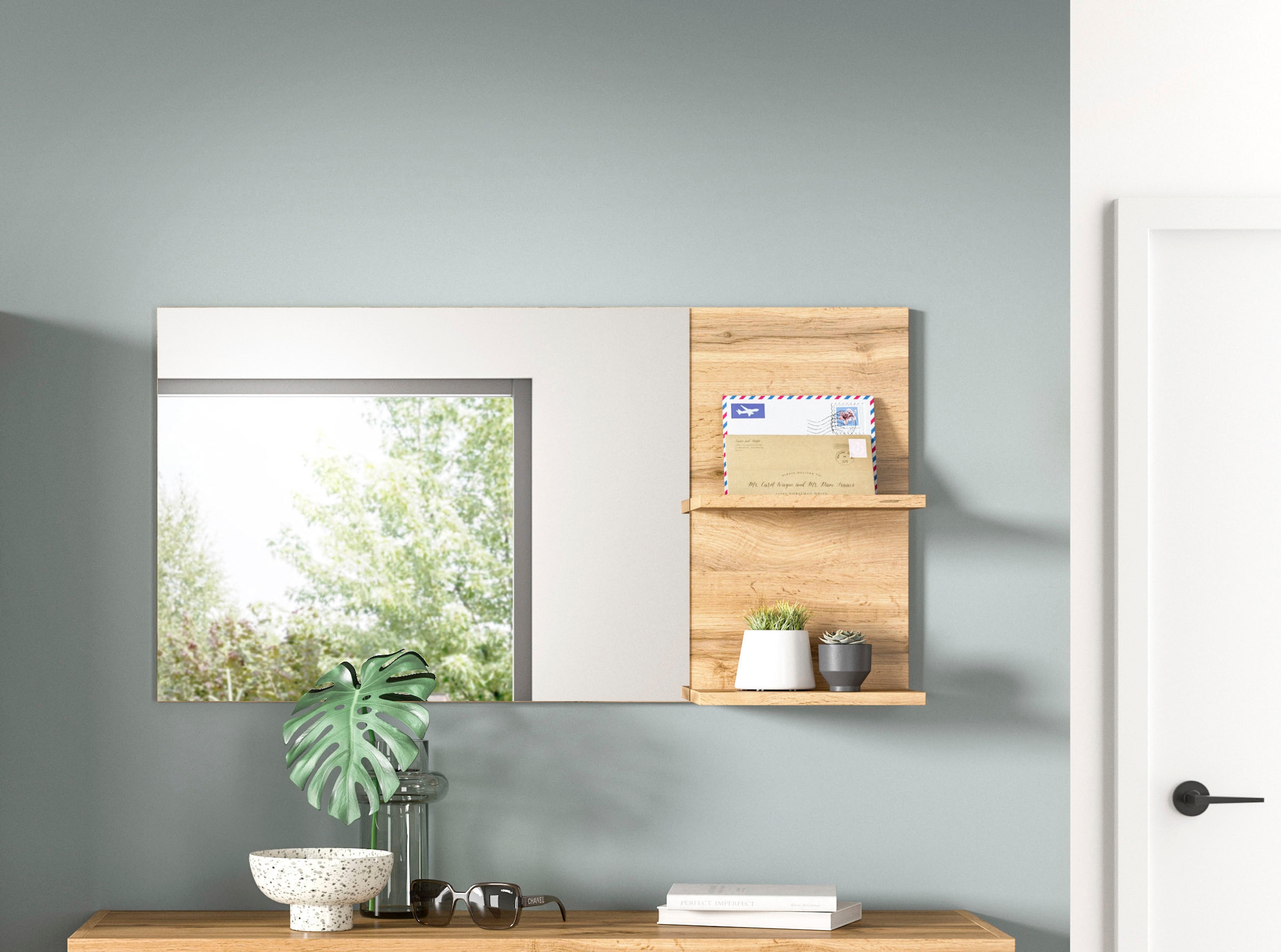 OTTO home Spiegel »MAMBO, TOPSELLER!, Breite 99cm, 2 Ablageböden, große Spiegelfläche« Garderobenspiegel, Flur, Diele, Spiegel mit Ablage, Spiegelpaneel