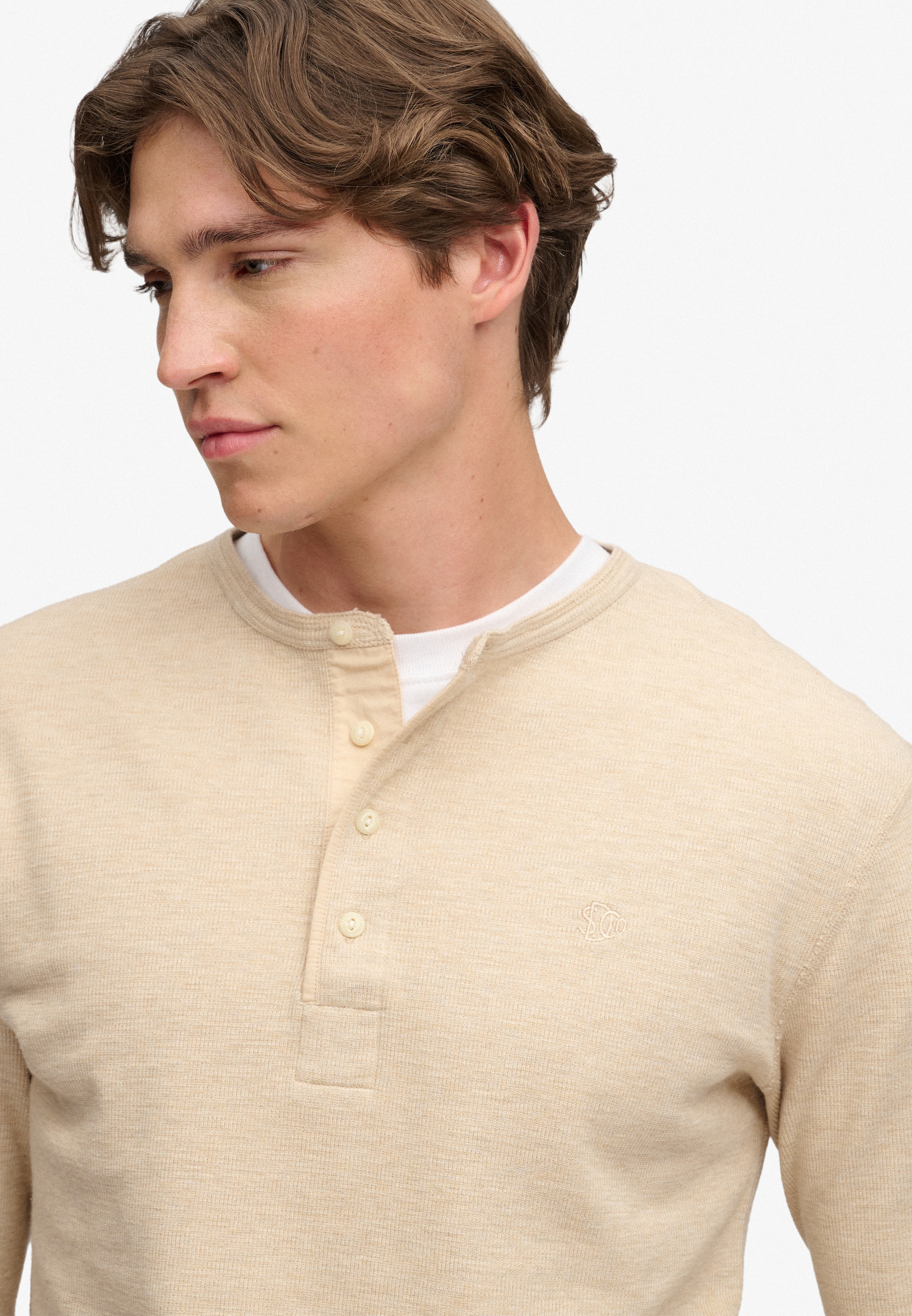 Superdry Langarmshirt »MINI SLUB WAFFLE LS GRANDAD« lockere Passform, mit Rundhalsausschnitt, aus Baumwolle