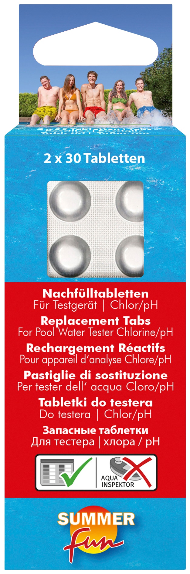 SUMMER FUN Poolpflege »Nachfülltabletten«, (Packung, 2x 30 Tabletten), für Wassertestgerät Chlor/pH-Wert