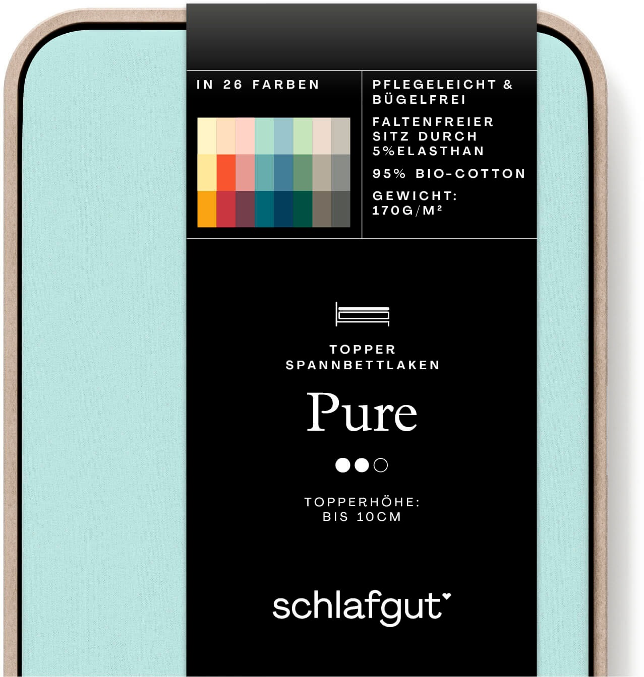 Schlafgut Spannbettlaken "PURE TOPPER Bio-Baumwolle mit Elasthan 170 g/m² für Topper bis 10 cm" PREMIUM Laken für Matratzen bis 10 cm Höhe, dehnbar, blickdicht