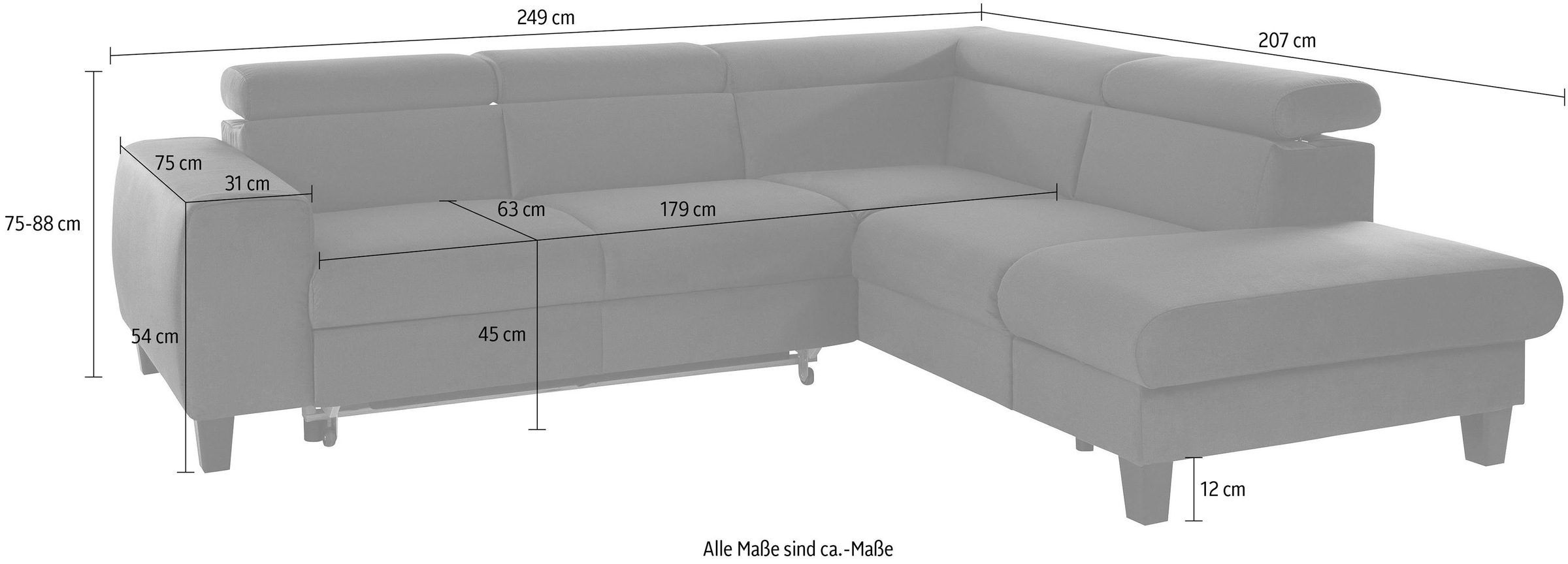 COTTA Polstergarnitur »Morven«, (Set), Set: bestehend aus Ecksofa und Hocker, Kopfteilverstellung