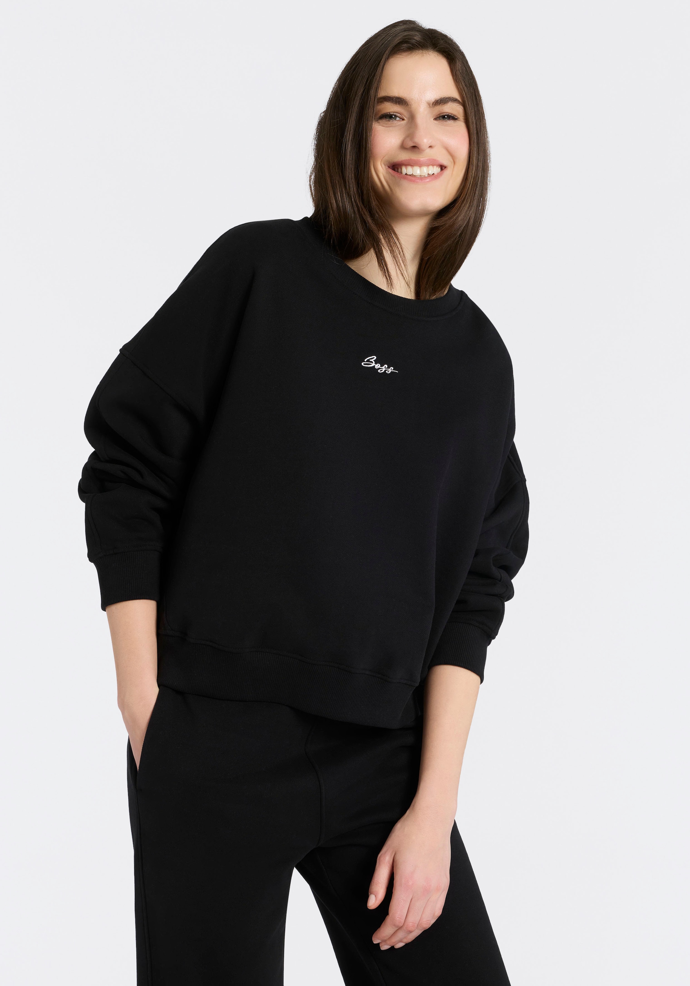 BOSS ORANGE Sweater »Ever Premium Damenmode«, mit Logostickerei, aus Baumwolle
