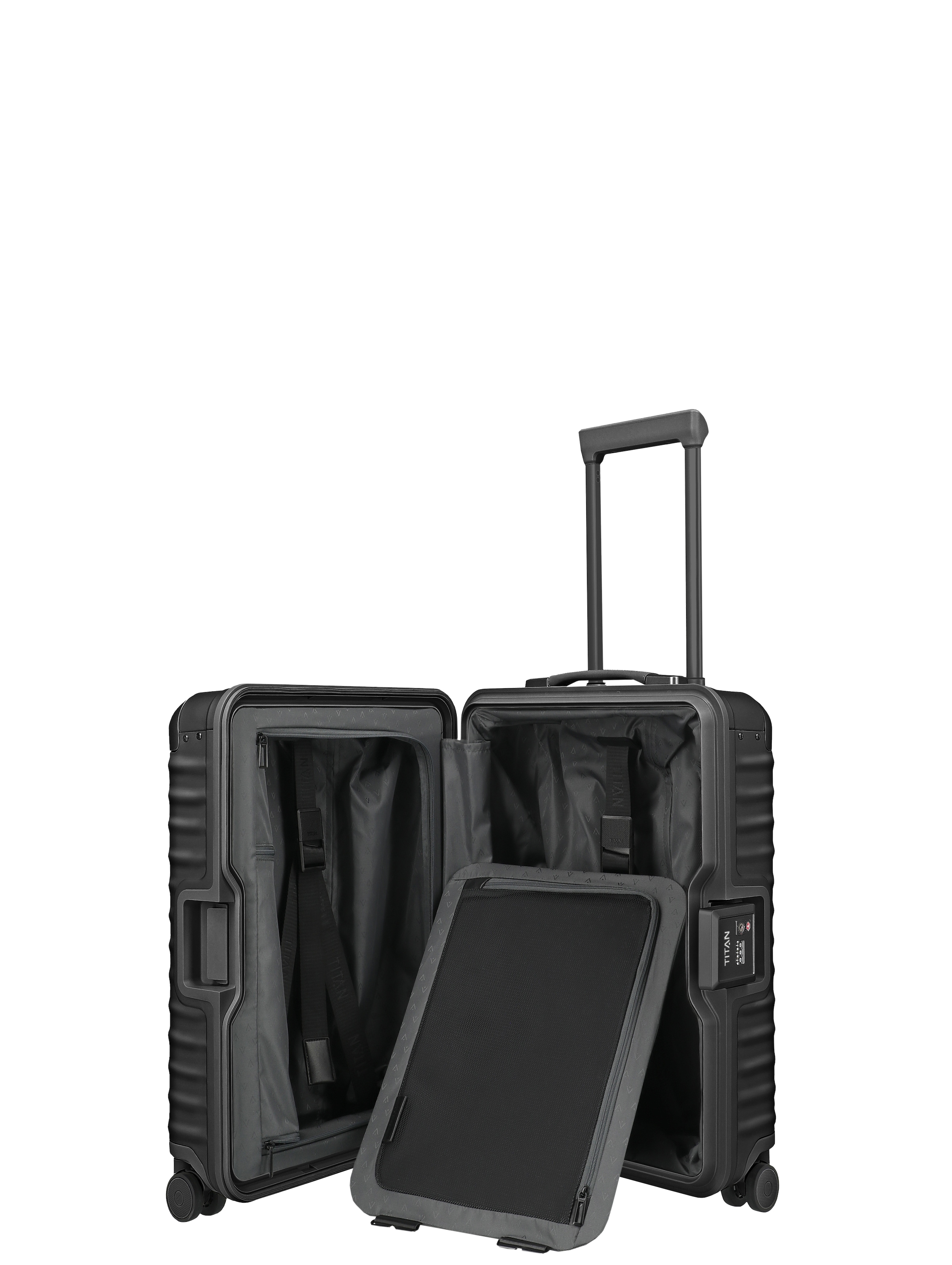 TITAN - Made in Germany Trolley »ETERNITY S23 Aluminium Bordkoffer Made in Germany« 45 l 4 Rollen 100 % Aluminium, Smart Frame und Echtledergriffe