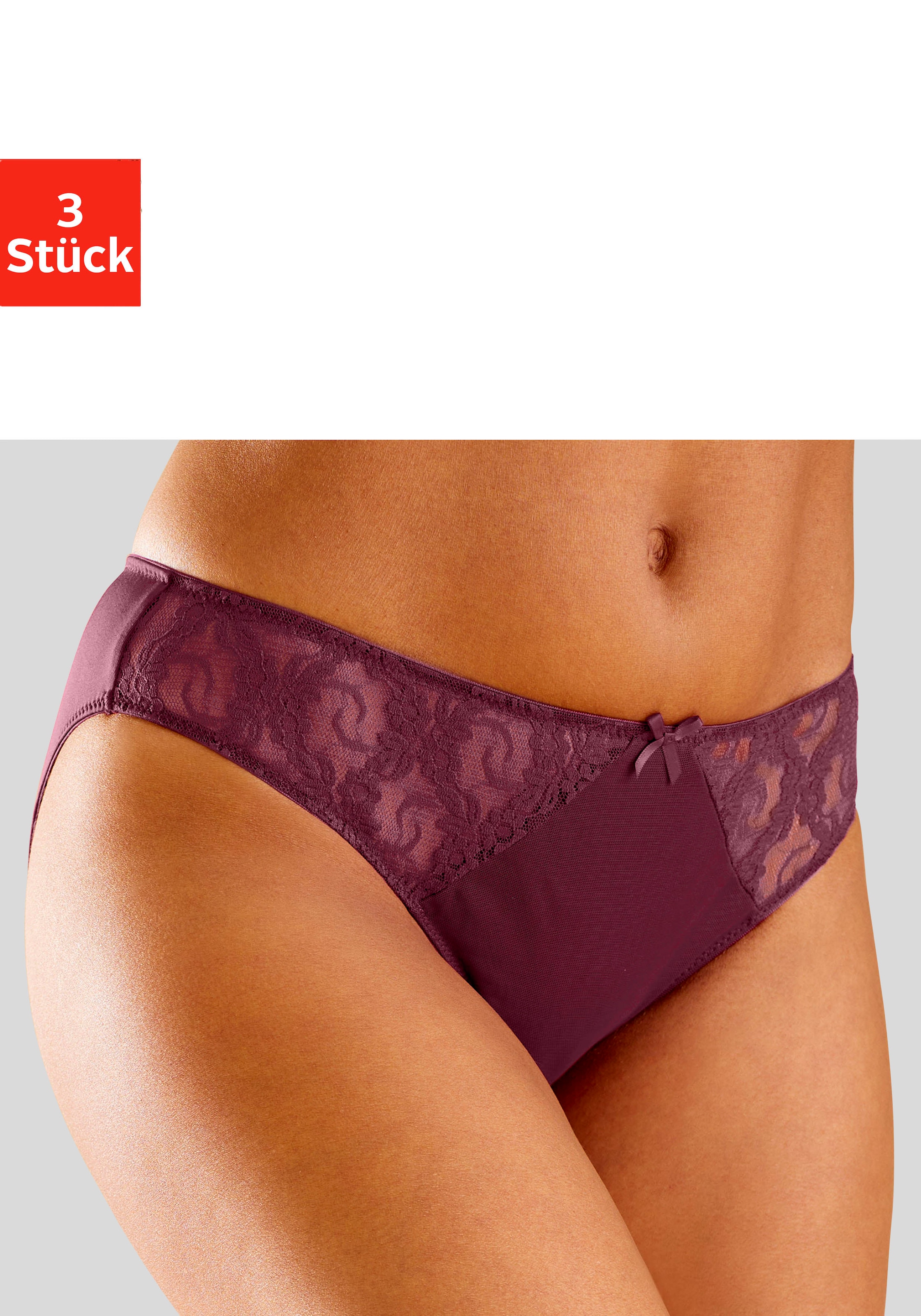 petite fleur by Lascana Slip Packung, 3 Stück, mit hübschen Spitzeneinsätzen
