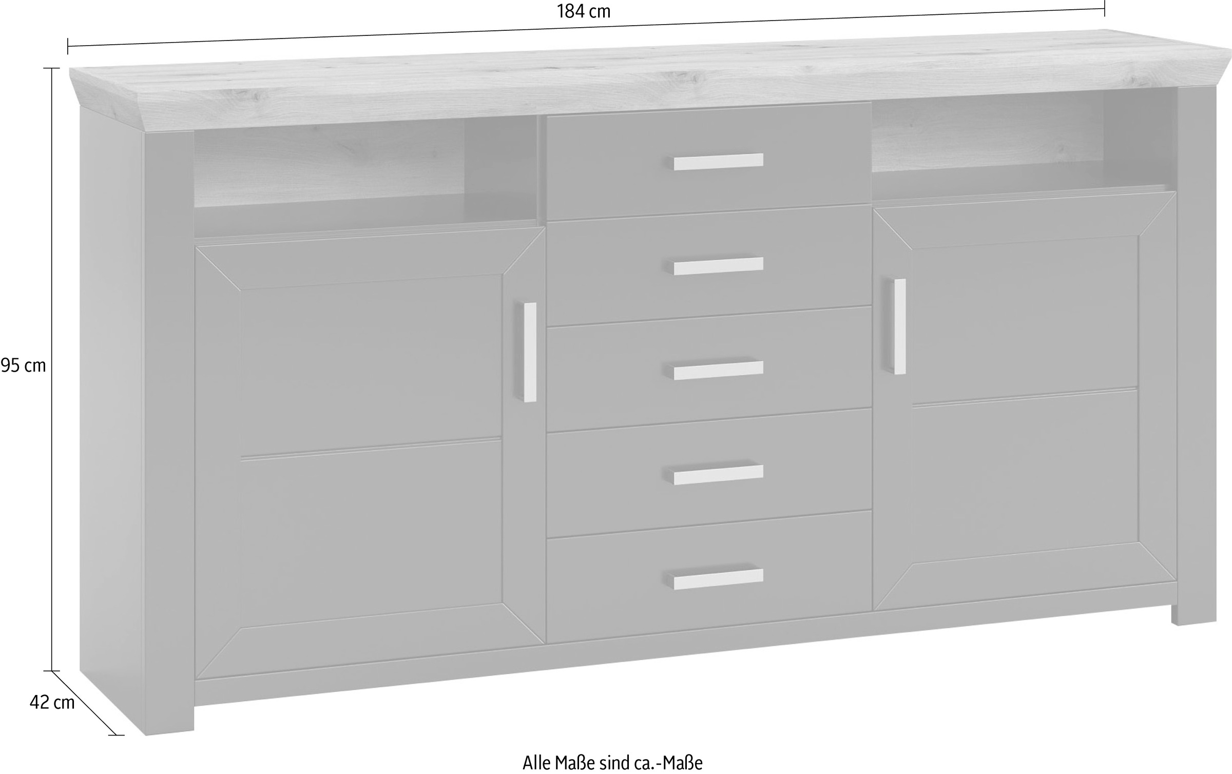 set one by Musterring Sideboard »York«, Typ 55, mit viel Stauraum, im Landhaus-Stil, B 184 x H 95 cm