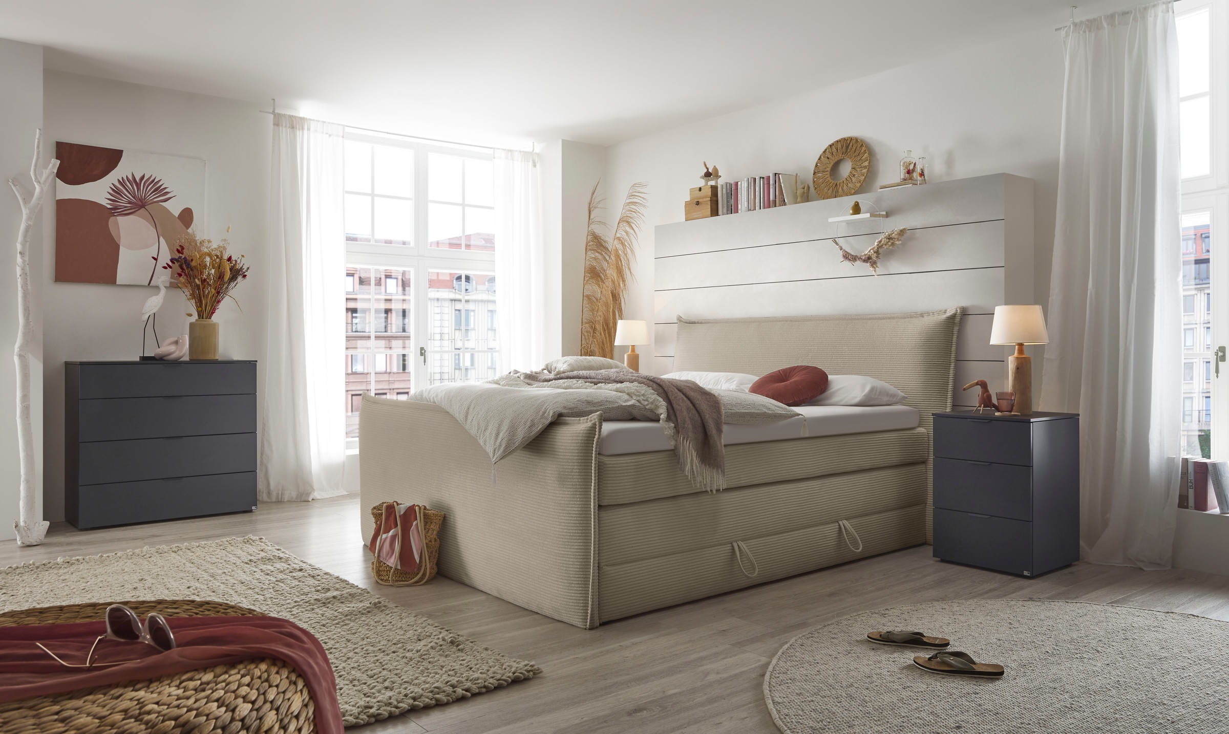 set one by Musterring Boxspringbett "Florida" in modernem Cord-Bezug, mit B günstig online kaufen