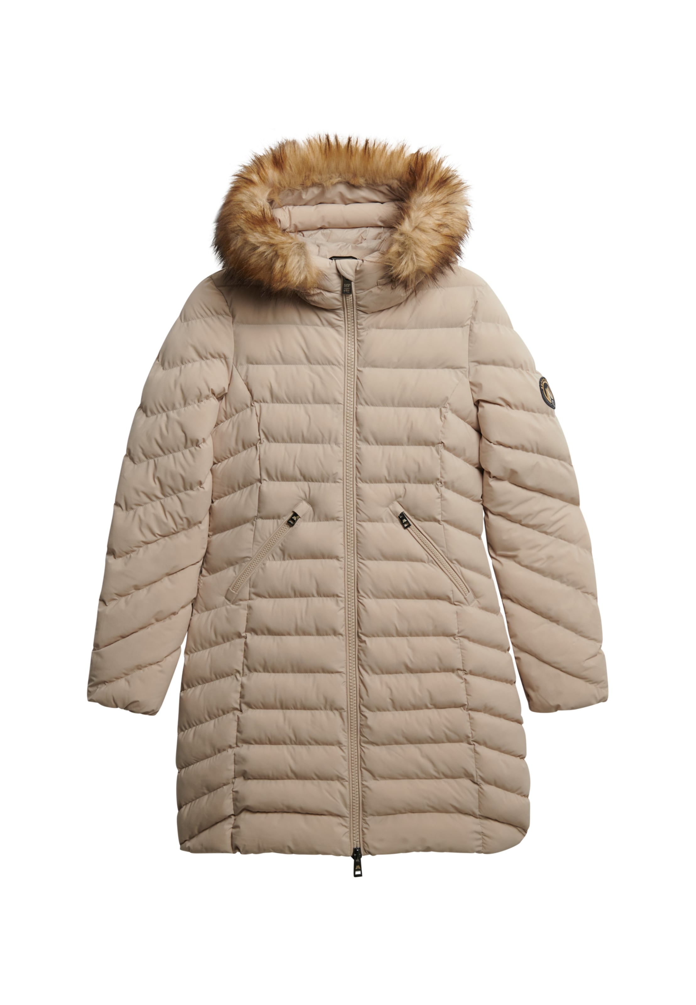 Superdry Steppjacke »FUJI FAUX FUR HOOD MID LENGTH« mit Kapuze Slim Fit, mit Reißverschluss, aus Polyester und Kunstfaser